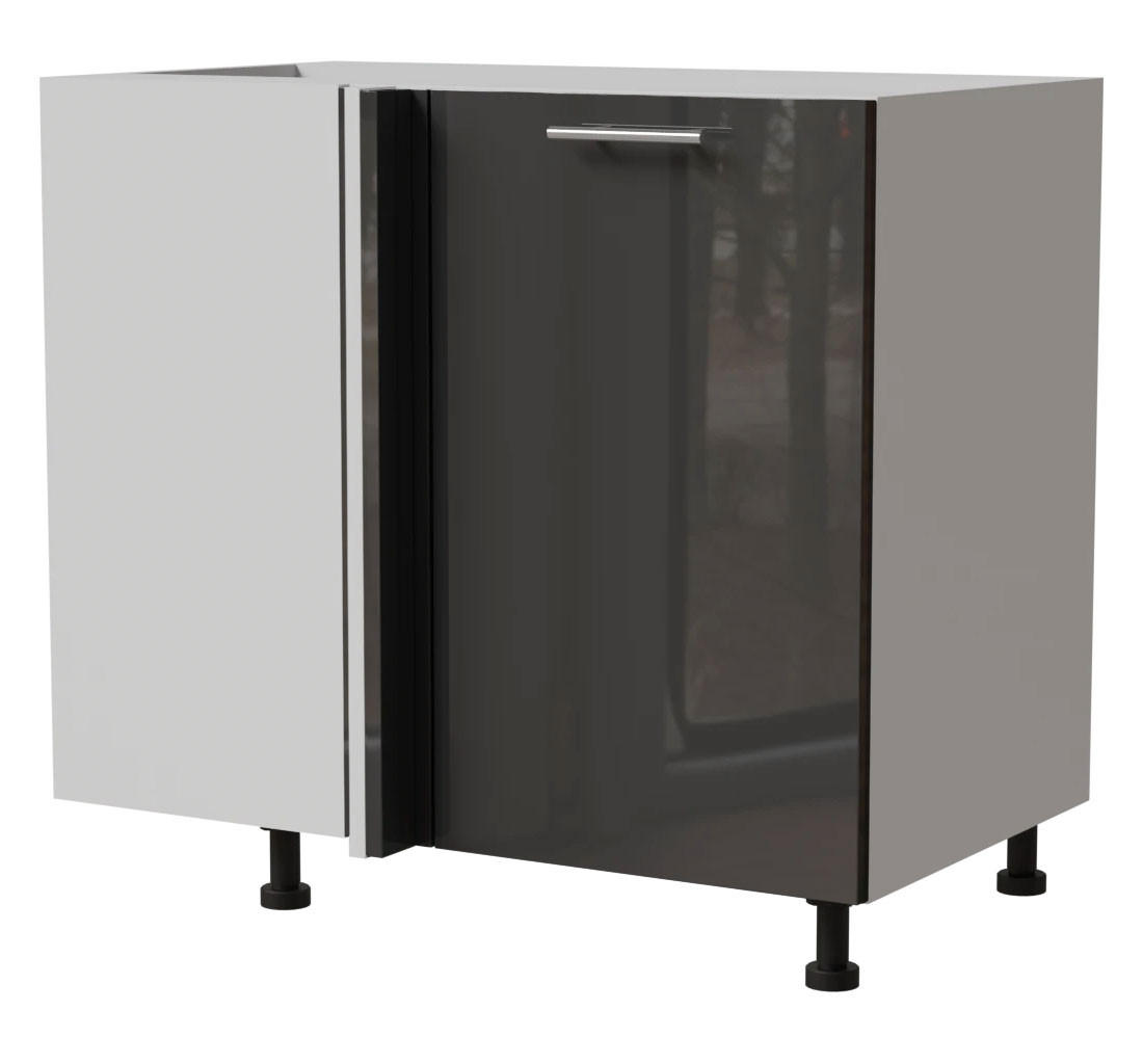 ECK-KÜCHENSCHRANK Essen D13U/90 Graphit Hochglanz / Weiß Matt 90 / 50 / 82cm - Graphitfarben/Weiß, Holz/Holzwerkstoff (90/82/50cm) - Feldmann-Wohnen