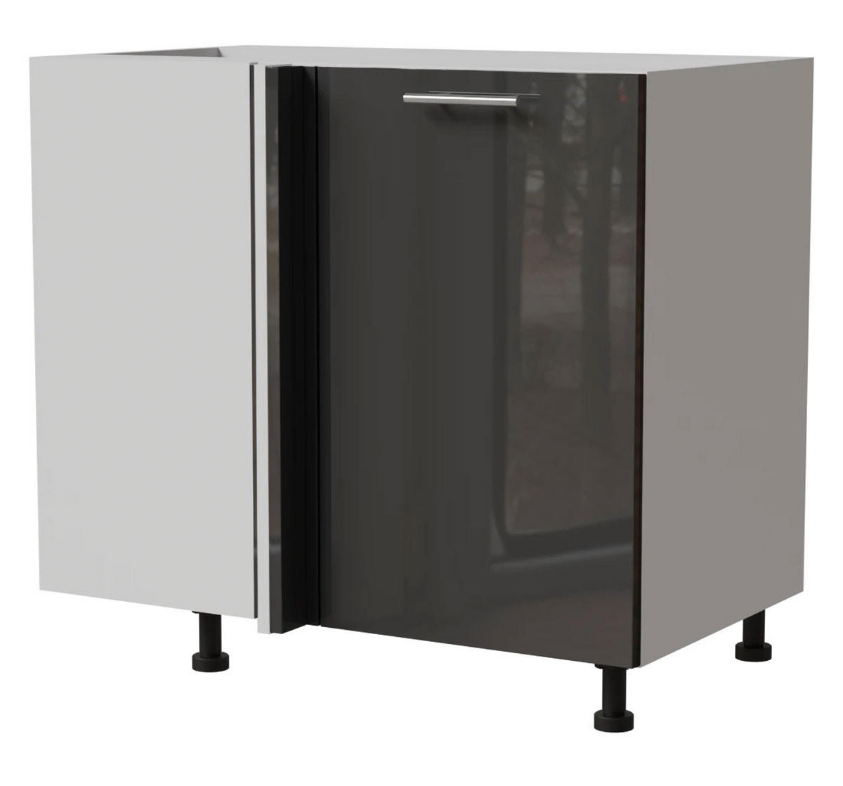 ECK-KÜCHENSCHRANK Essen D13U/90 Graphit Hochglanz / Weiß Matt 90 / 50 / 82cm - Graphitfarben/Weiß, Holz/Holzwerkstoff (90/82/50cm) - Feldmann-Wohnen