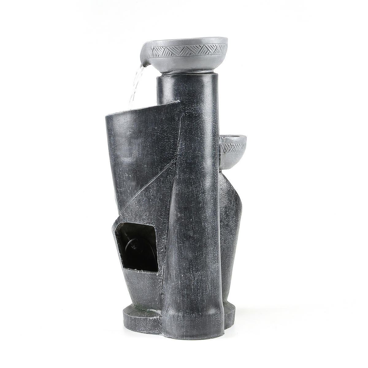 GARTENBRUNNEN, LED-Beleuchtung, Kunststein, Wasserspiel, Grau - Grau, Naturmaterialien (25/24/50cm) - FLIEKS