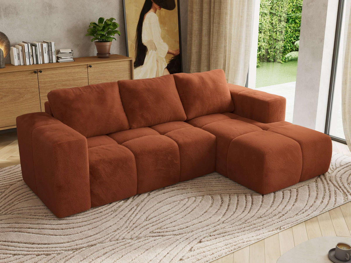 ROHOVÁ SEDAČKA MONIVA L - Oranžová Plyš - Pravá Strana - pomerančová/černá, textil/plast (266/164cm) - MKS