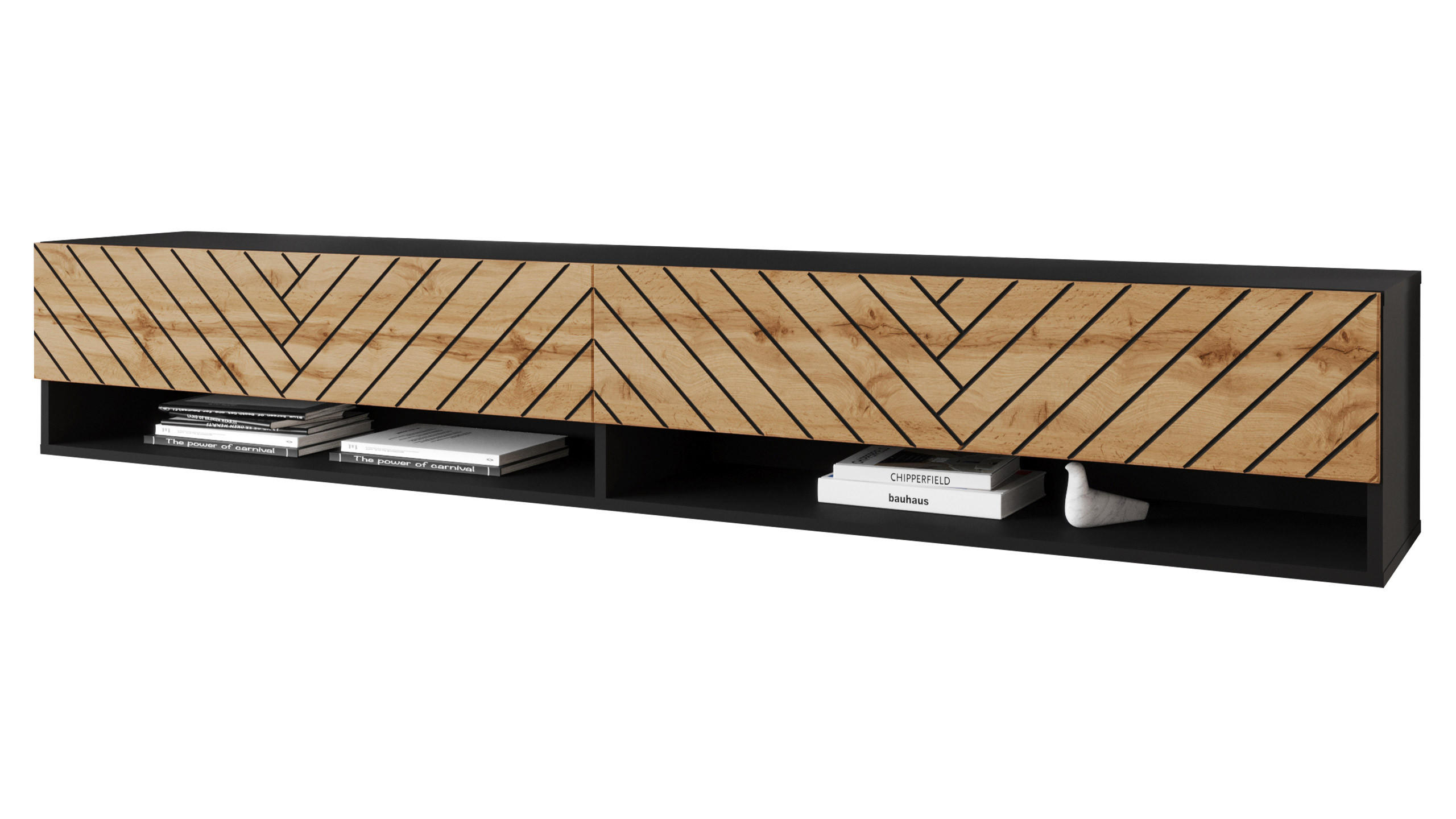 Mirjan24 Tv-Lowboard Graphit, Eiche Wotan 180x30x33 cm