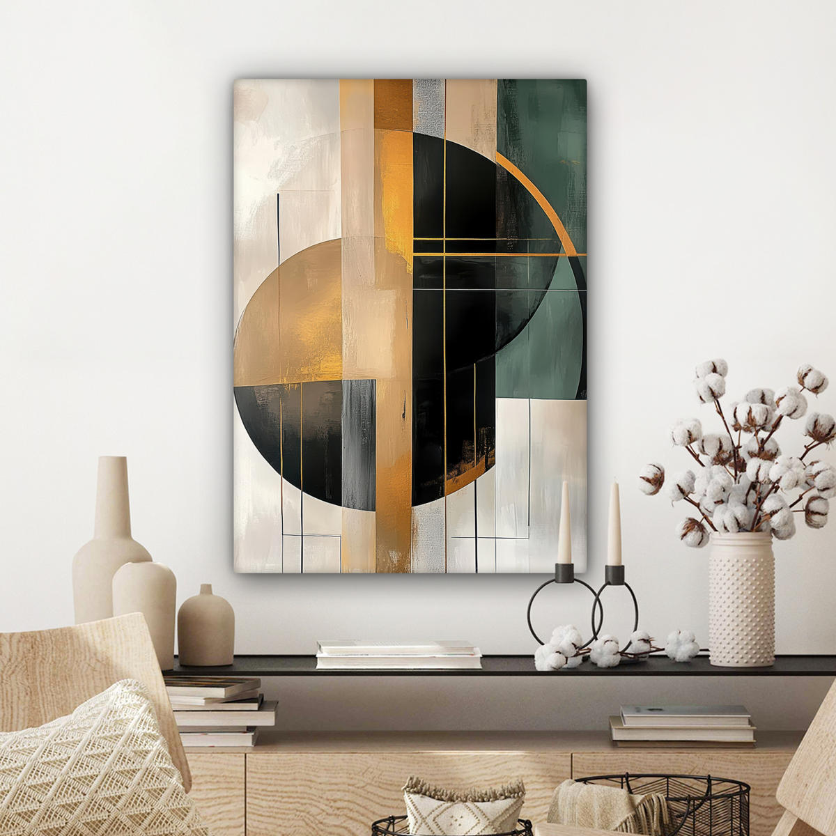 LEINWANDBILD - Abstrakt - Gold - Bronze - Grün - Formen - Modern - 60x80 - Gemälde - Multicolor, Textil (60/80cm) - MuchoWow