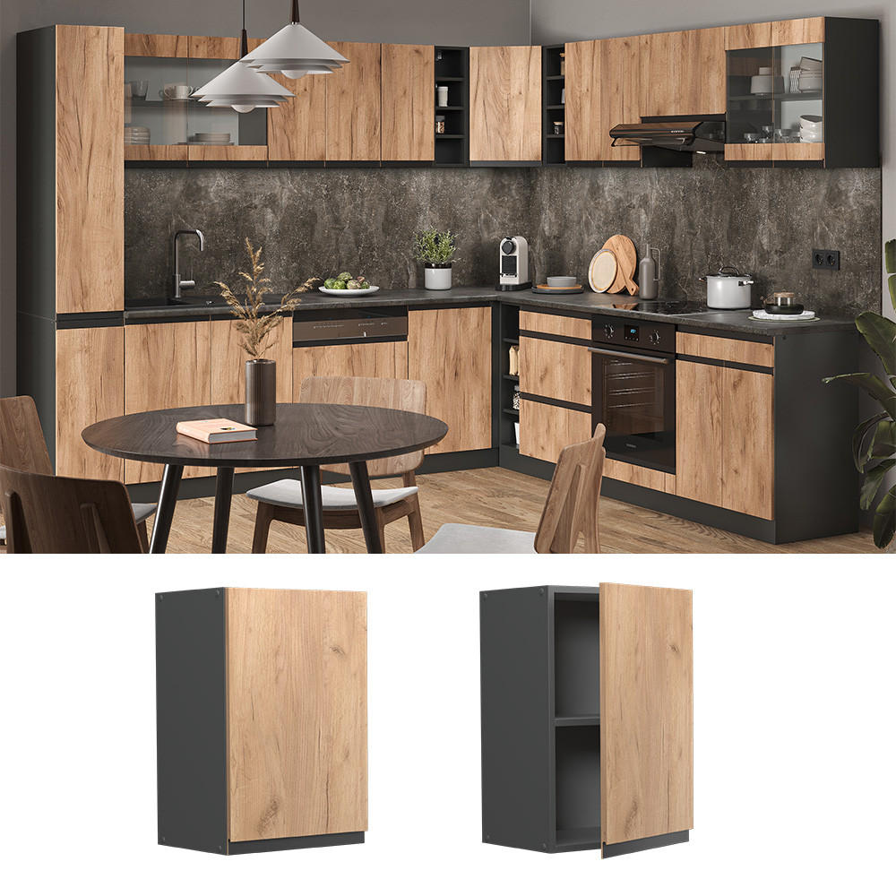 HÄNGESCHRANK R-Line Goldkraft Eiche 40 cm J-Shape - Anthrazit/Eiche Wotan, Holzwerkstoff (40/60/31cm) - Vicco