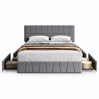 POLSTERBETT,DOPPELBETT 160/200 cm,Bettgestell Grau mit 4 Schubladen ohne Matratze - Naturfarben/Grau, Holz/Textil (160/200cm) - PARAFTA HOME
