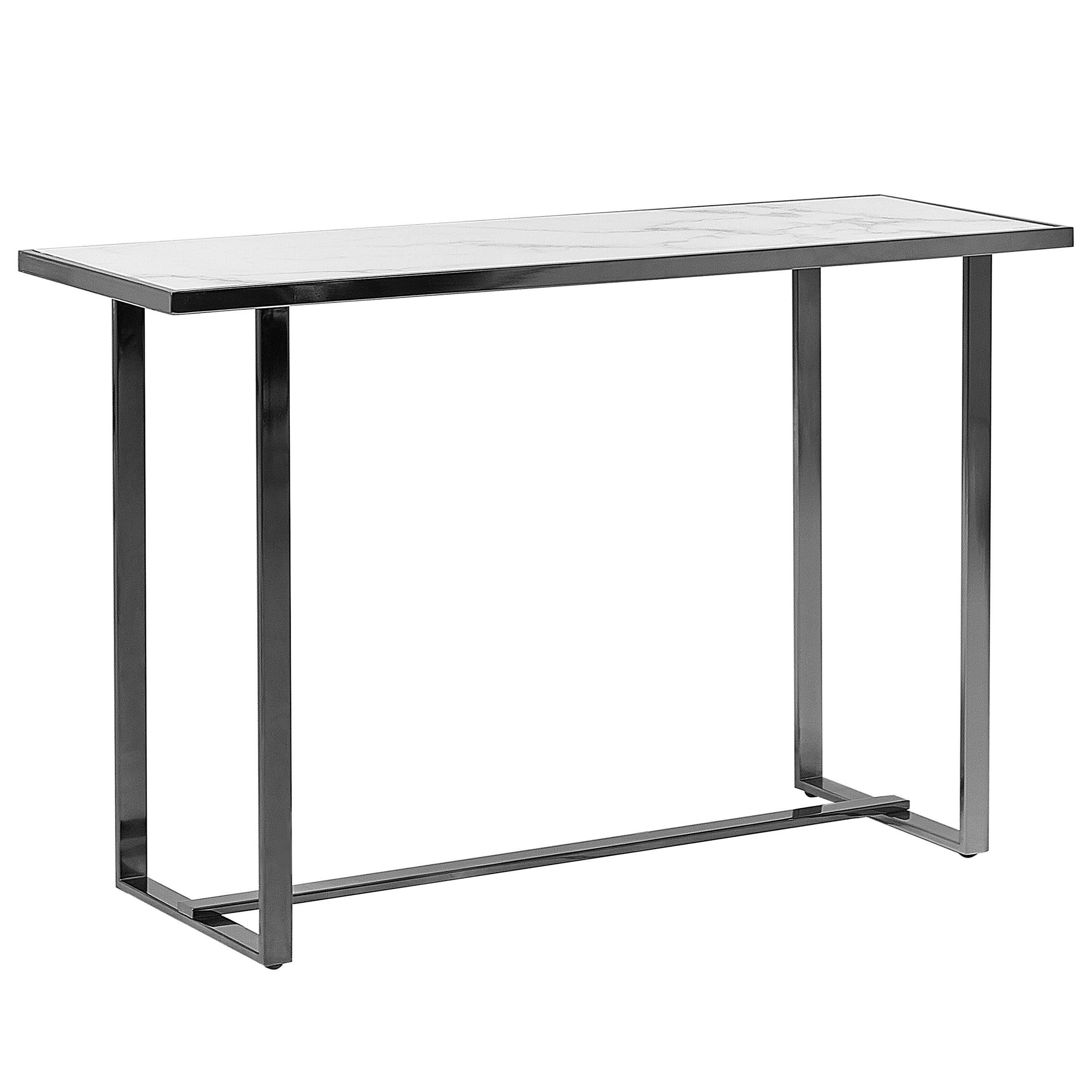 KONSOLENTISCH Marmor Optik weiß/silber Plano - Silberfarben/Weiß, Glas (40/120/77cm) - Beliani