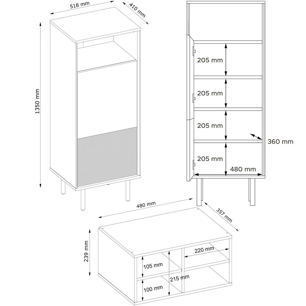 REGAL LOFTY Kreuzeinlage, schwarz / Eiche natur - Eichefarben/Schwarz, Holzwerkstoff (52/135/41cm) - KONSIMO®