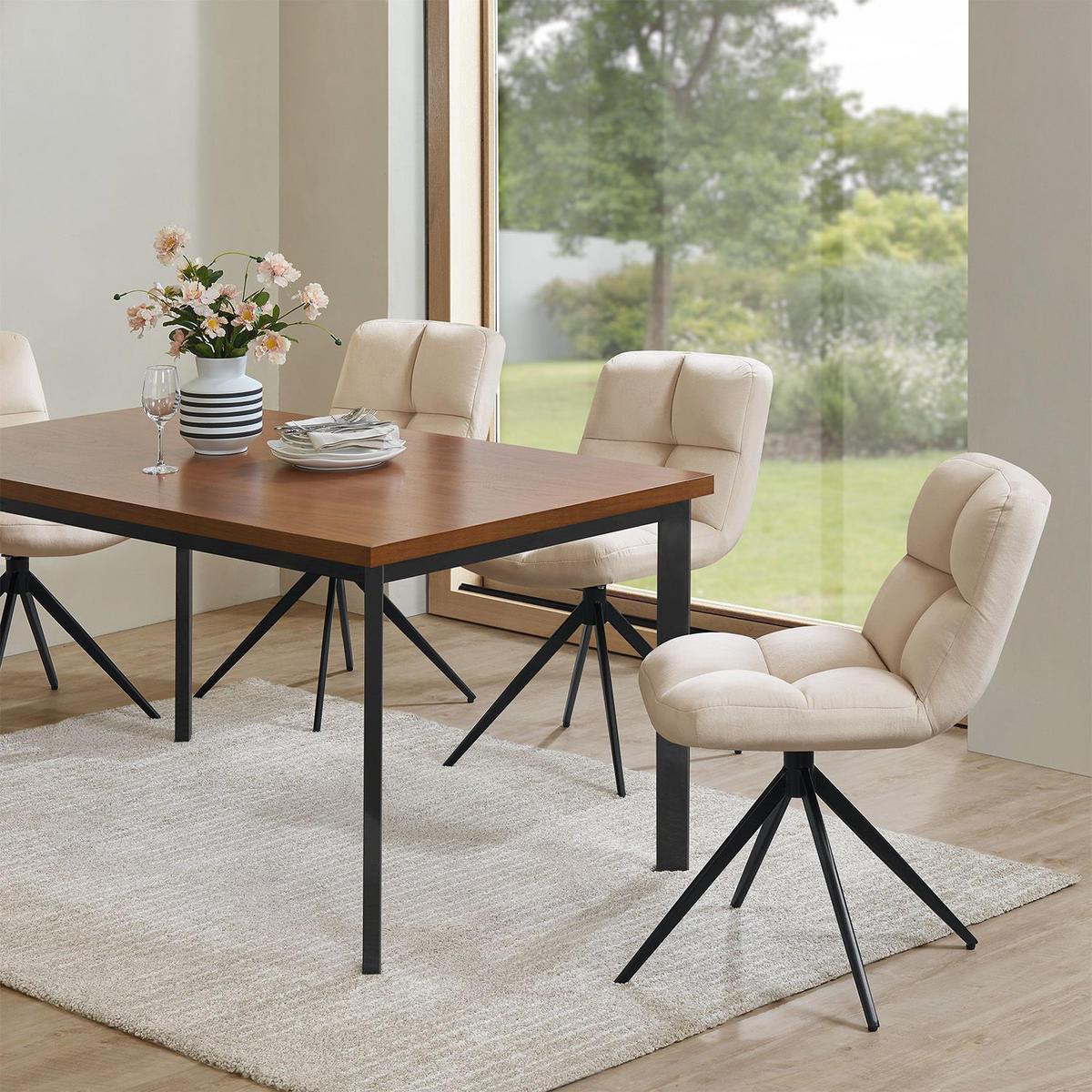 DREHSTUHL Dallas samt beige (2er-Set) - Beige, Textil (45/84/45cm) - Juskys