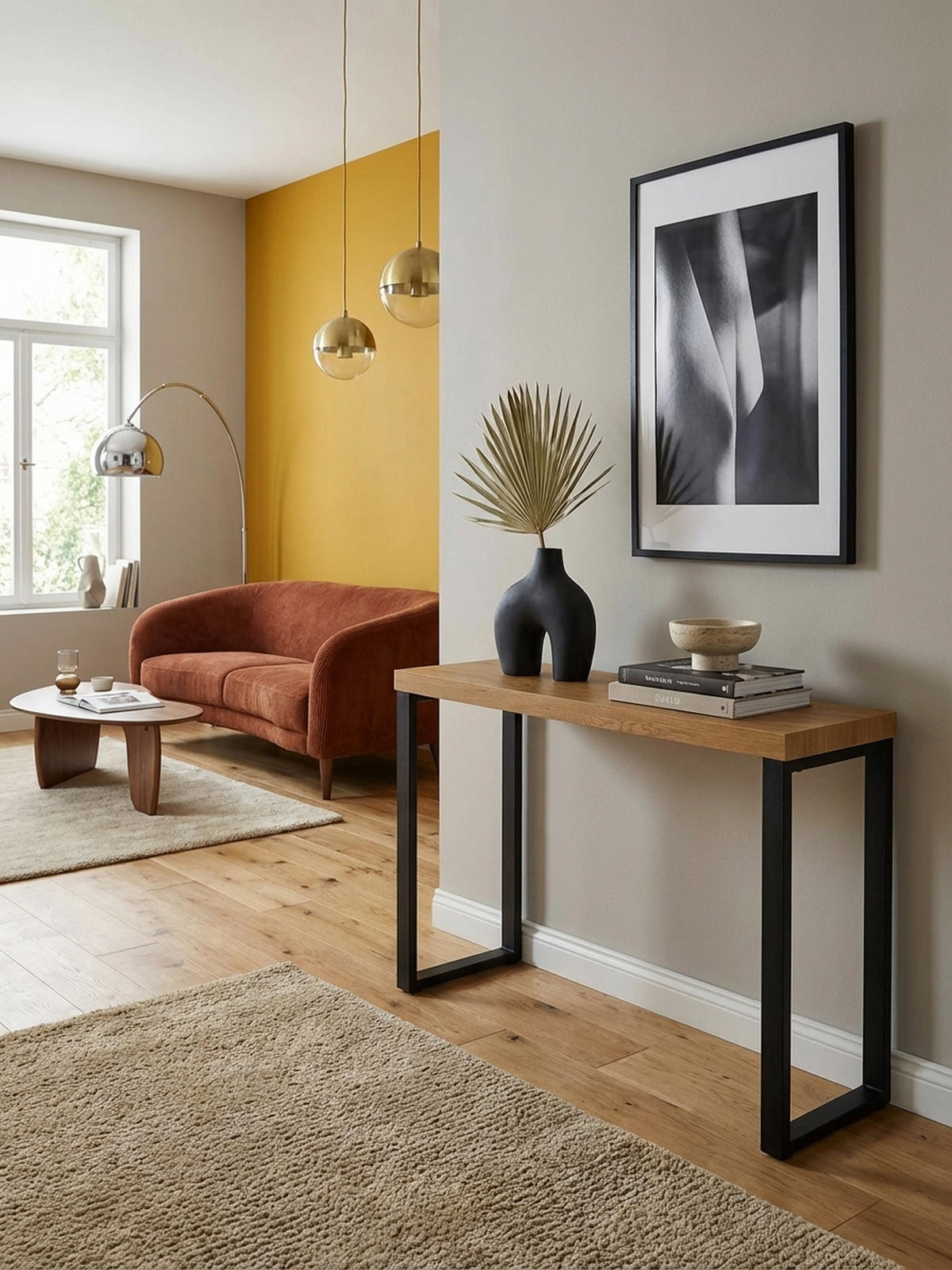 KONSOLENTISCH – Eicheoptik, große Ablagefläche, modern - Schwarz/Braun, Holz/Metall (39/120/76cm) - KADIMA DESIGN