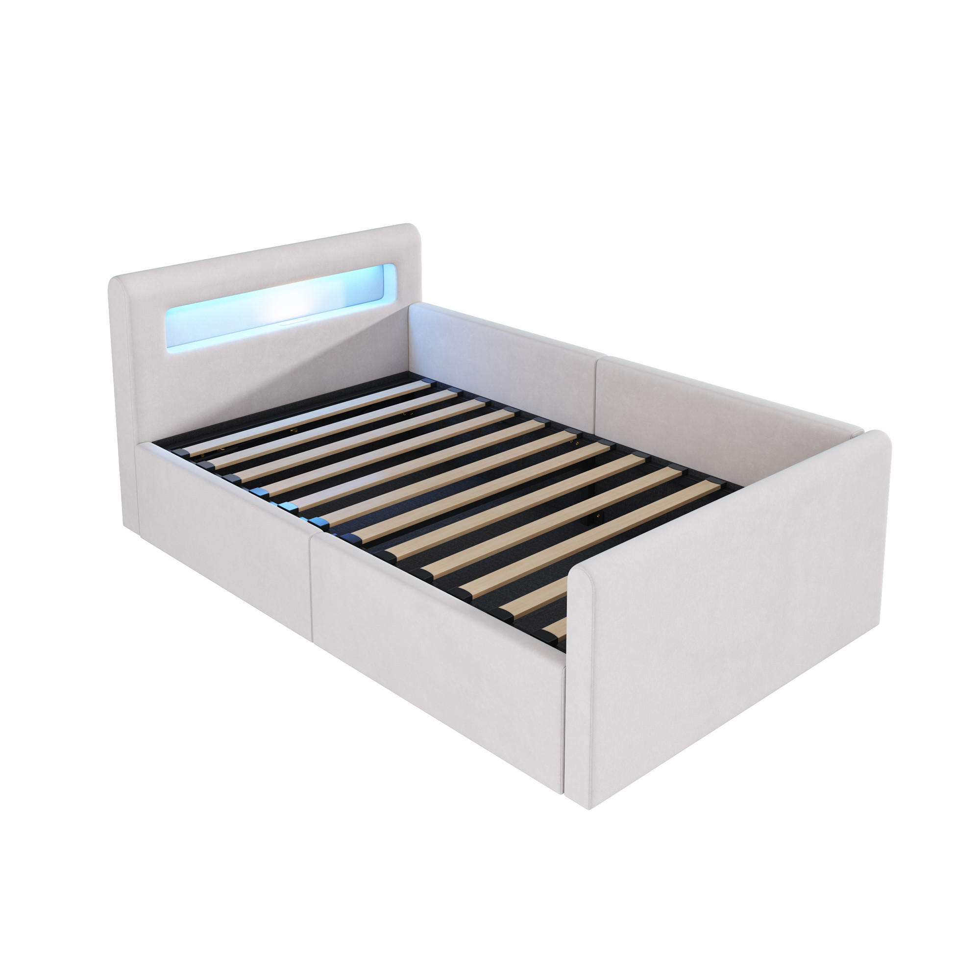 STAURRAUMBETT 90/200 cm DE-02063, in Beige, mit LED, USB und Hydraulik - Beige, Metall (90/200cm) - ComfortXL