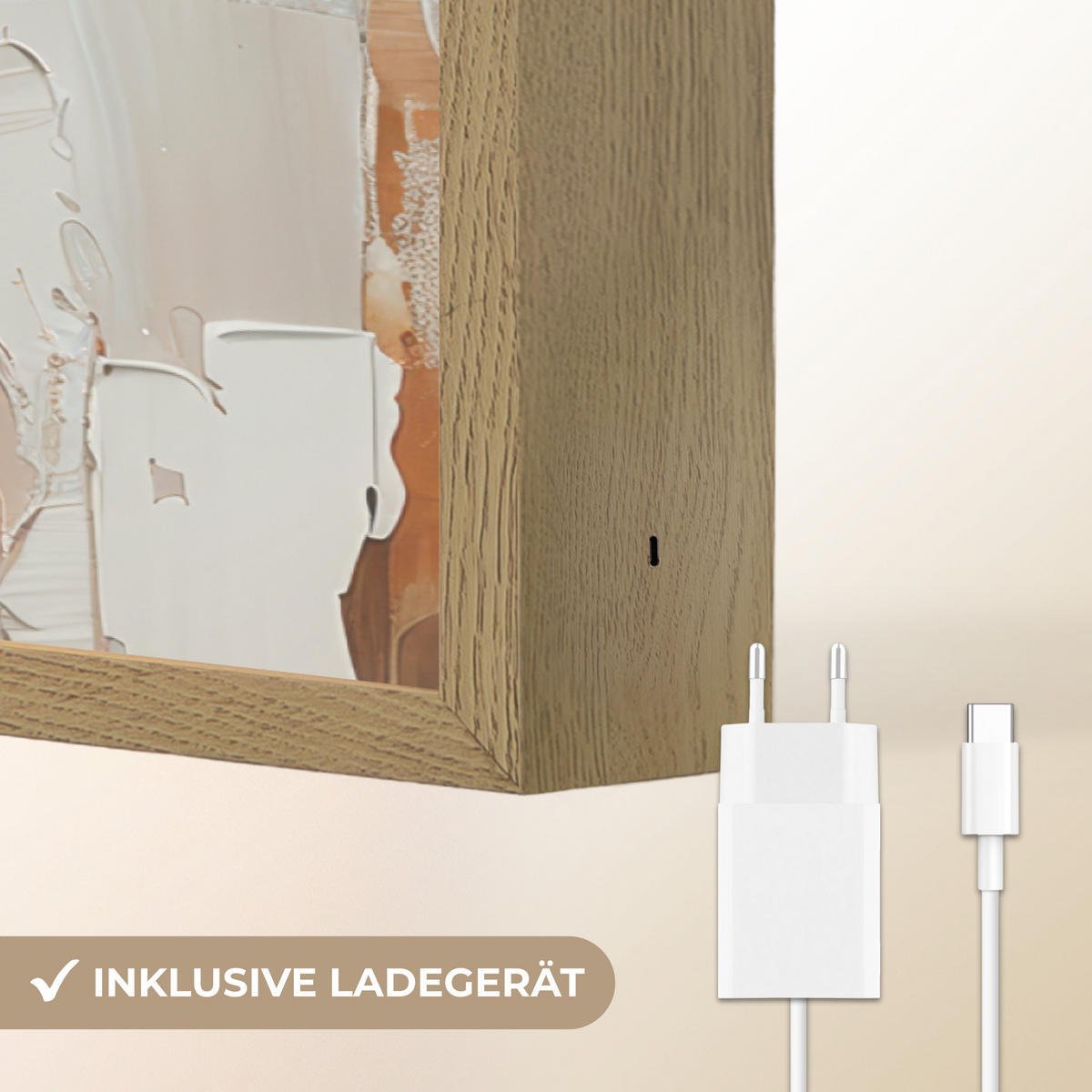 NÁSTĚNNÁ LAMPA S AKUMULÁTOREM Žena - vzhled malby - portrét - moderní 60x40 cm - hnědá, kompozitní dřevo (60/40/8cm) - OnlyWow