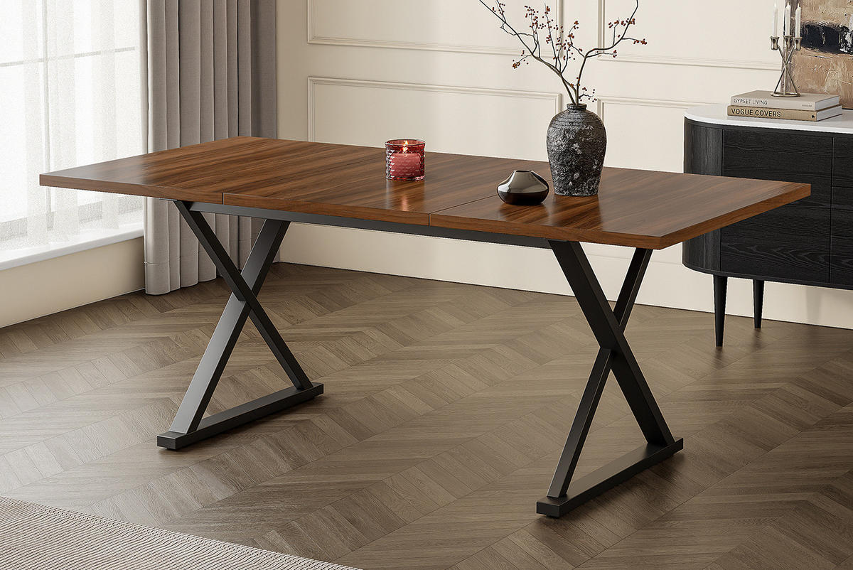 ESSTISCH 180/90/75 cm für 6–8 Personen mit X-förmigen Metallbeinen und MDF-Tischplatte, Walnuss - Walnussfarben, Holzwerkstoff (180/90/75cm) - Redom