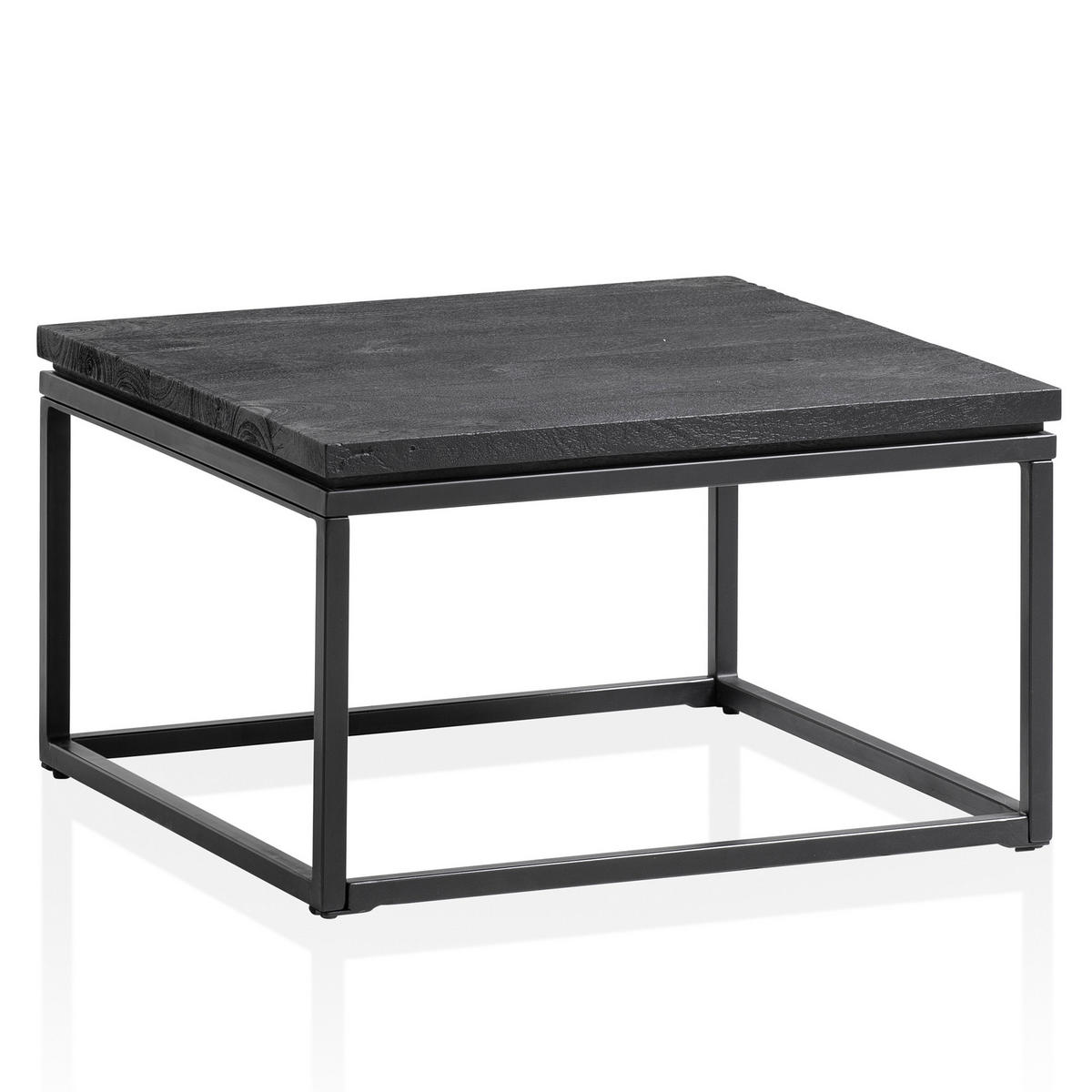 COUCHTISCH aus Mango Massivholz und Metall, Quadratisch, Natürliche Holzmaserung, Schwarz 60 x 60 x 35 cm - Schwarz, Holz/Metall (60/60/35cm) - KADIMA DESIGN