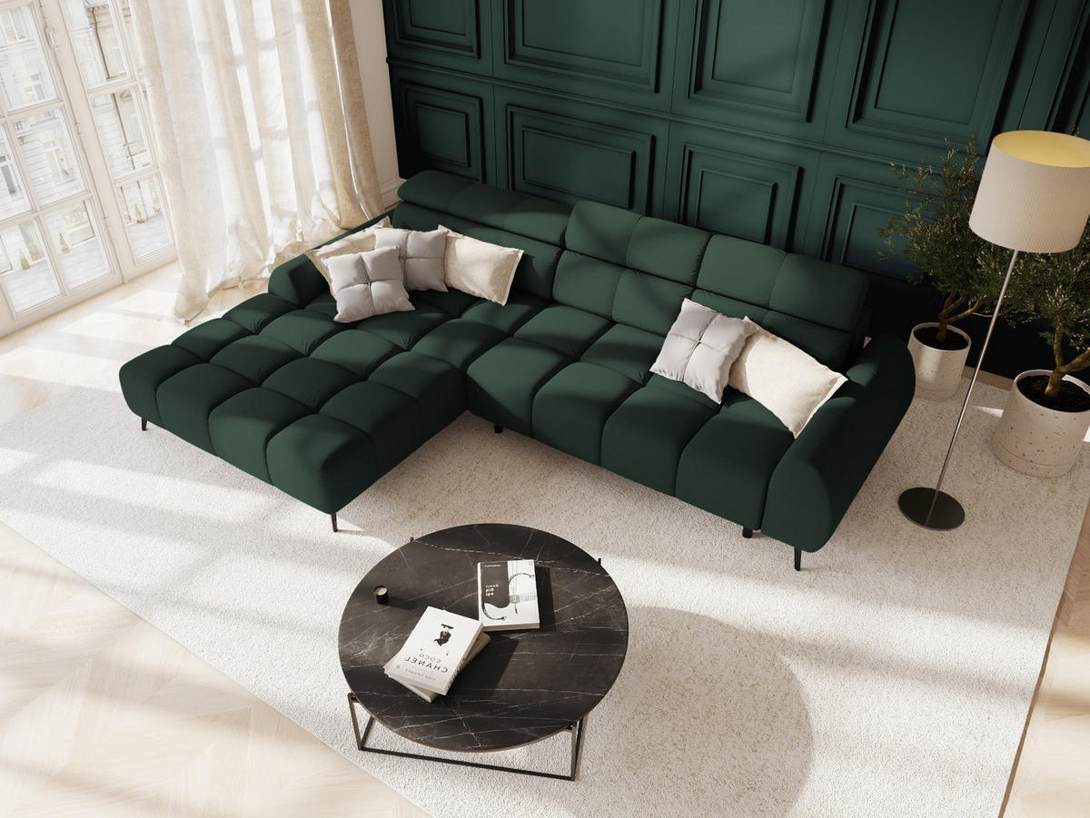 ELEKTRISCHES-ECKSOFA links Alyse aus strukturiertem Stoff dunkelgrün 5 Sitzplätze - Dunkelgrün, Textil (188/295cm) - Micadoni