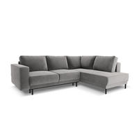 AUSKLAPPBARES-ECKSOFA rechts Caro aus Samt hellgrau 5 Sitzplätze - Hellgrau, Textil (187/247cm) - Micadoni