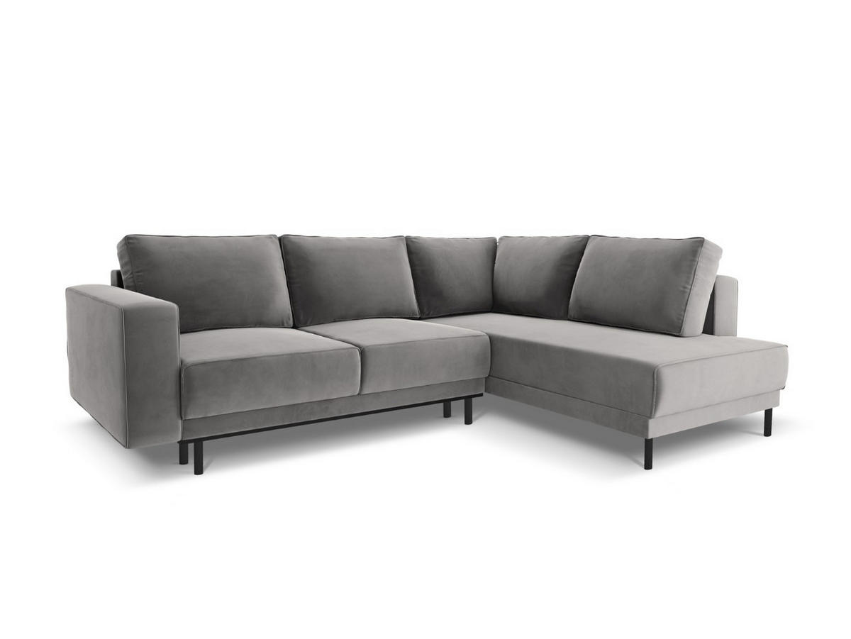 AUSKLAPPBARES-ECKSOFA rechts Caro aus Samt hellgrau 5 Sitzplätze - Hellgrau, Textil (187/247cm) - Micadoni