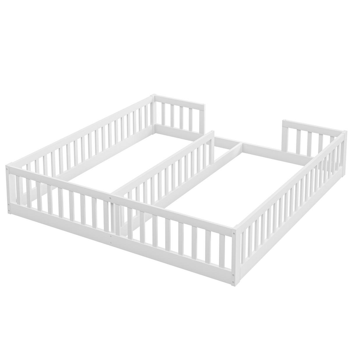 KINDERBETT 204/187/40 cm mit 2 Liegeflächen 90/200 cm und Sicherheitsgitter - Weiß, Holzwerkstoff (90/200cm) - BEAOK