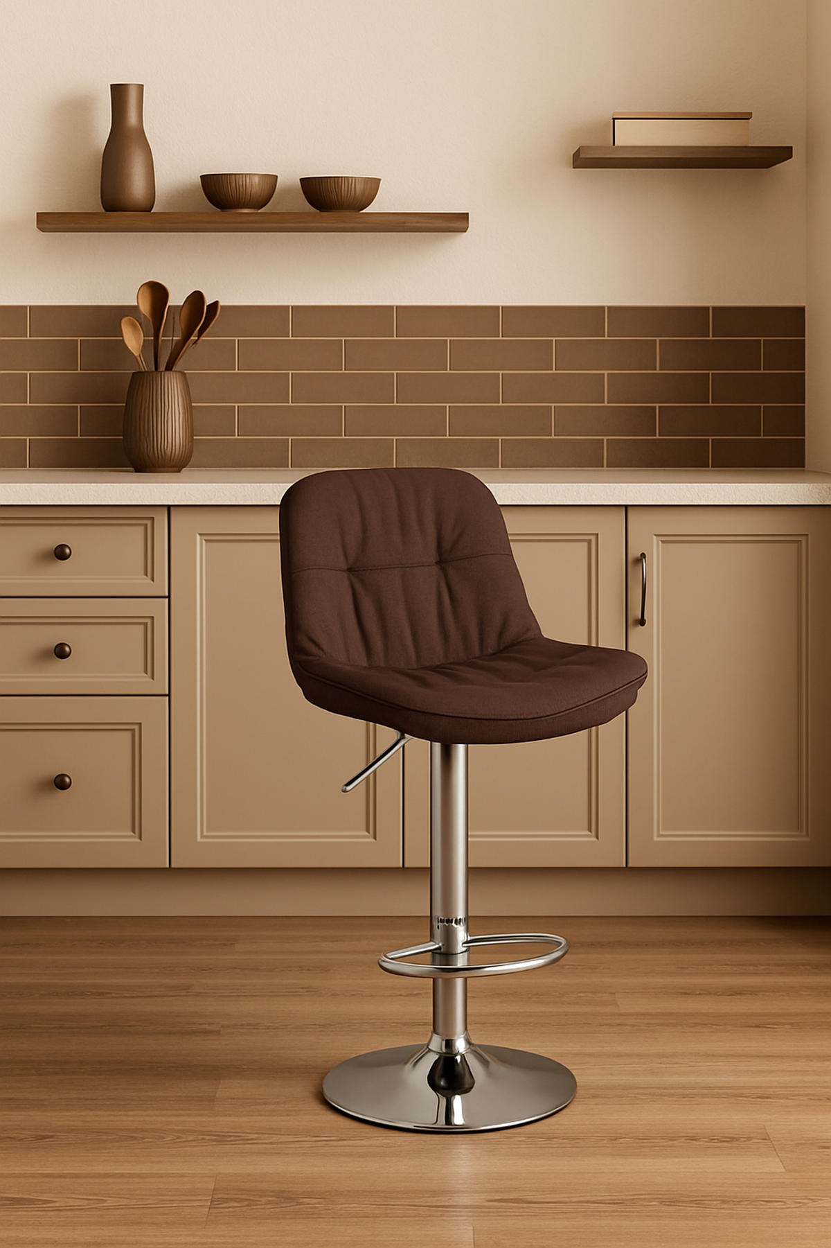 BARHOCKER Laura Stoff chrom braun - Chromfarben/Braun, Textil/Metall (46/113/54cm) - TPFLiving