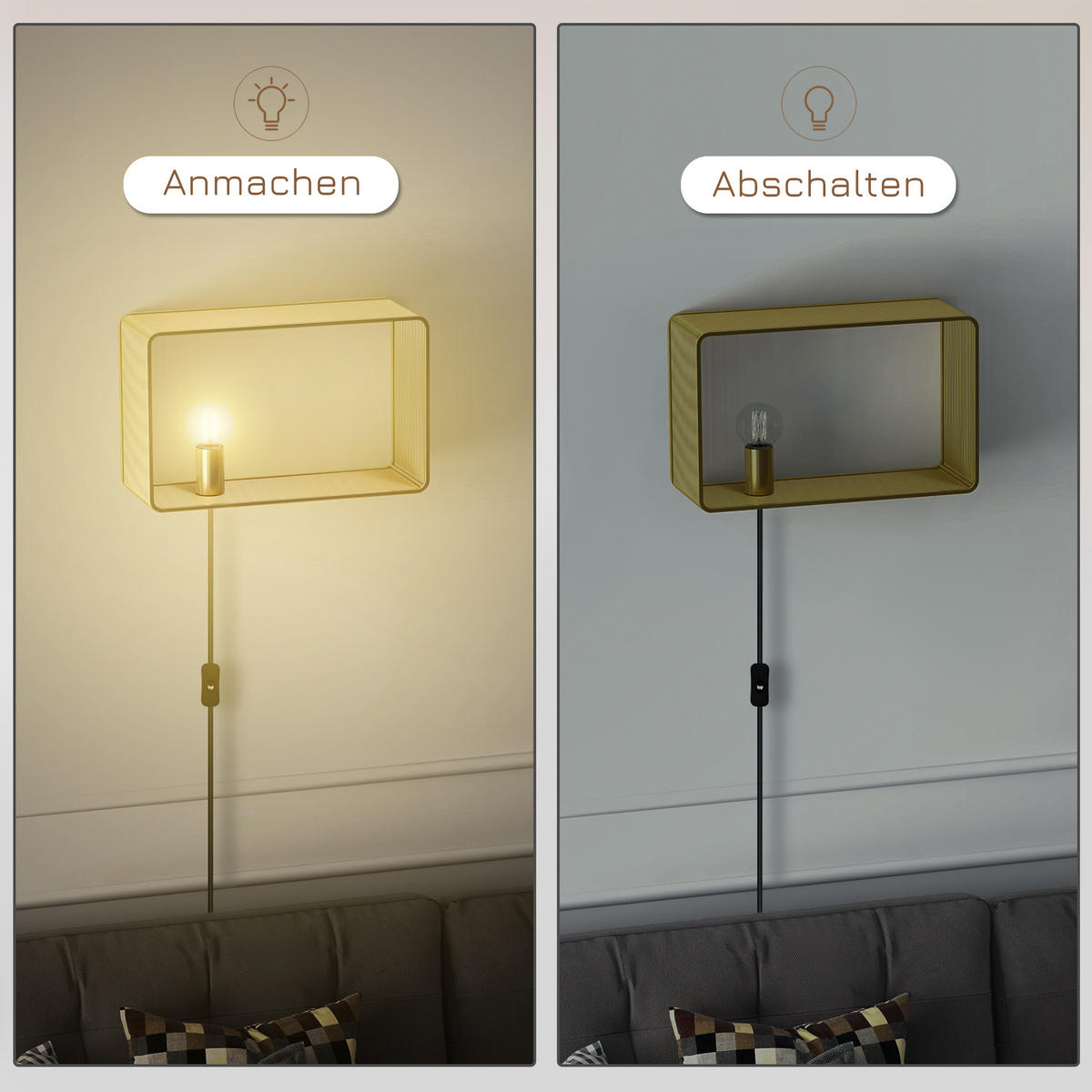 WANDLEUCHTE, 40 W Wandlampe, Gold - Goldfarben, Metall (15.4/25.2/40.5cm) - HOMCOM