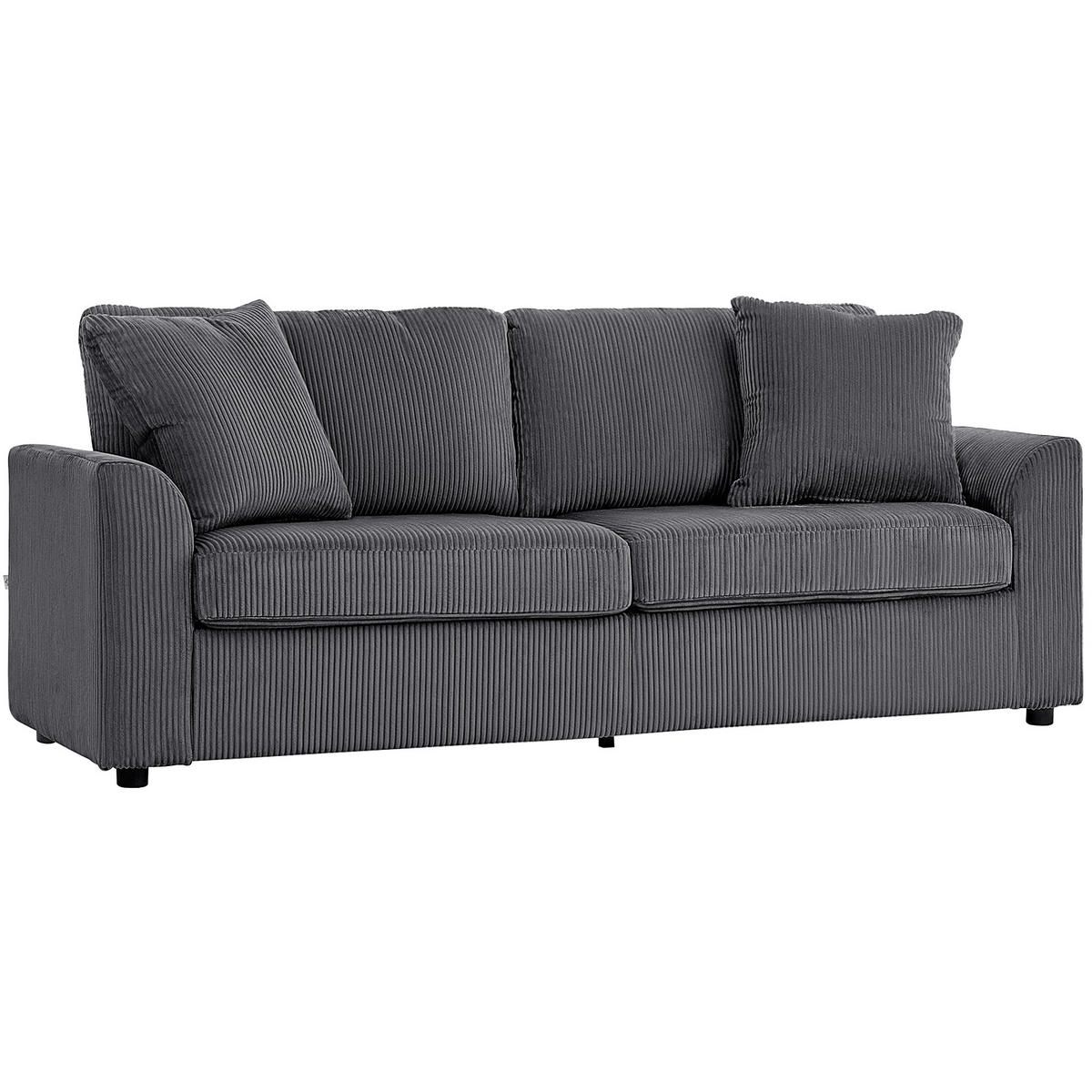 SOFA, 3-Sitzer, Cord, breit, Zierkissen, dunkelgrau, 212cm - Multicolor, Holzwerkstoff (212/88/80cm) - FORIOUS