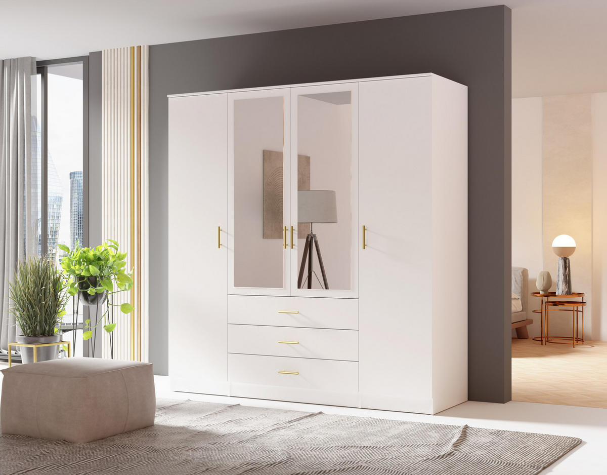 DREHTÜRENSCHRANK - LIMON 4D - Weiß - Weiß, Holzwerkstoff/Metall (200/210/64cm) - Möblo