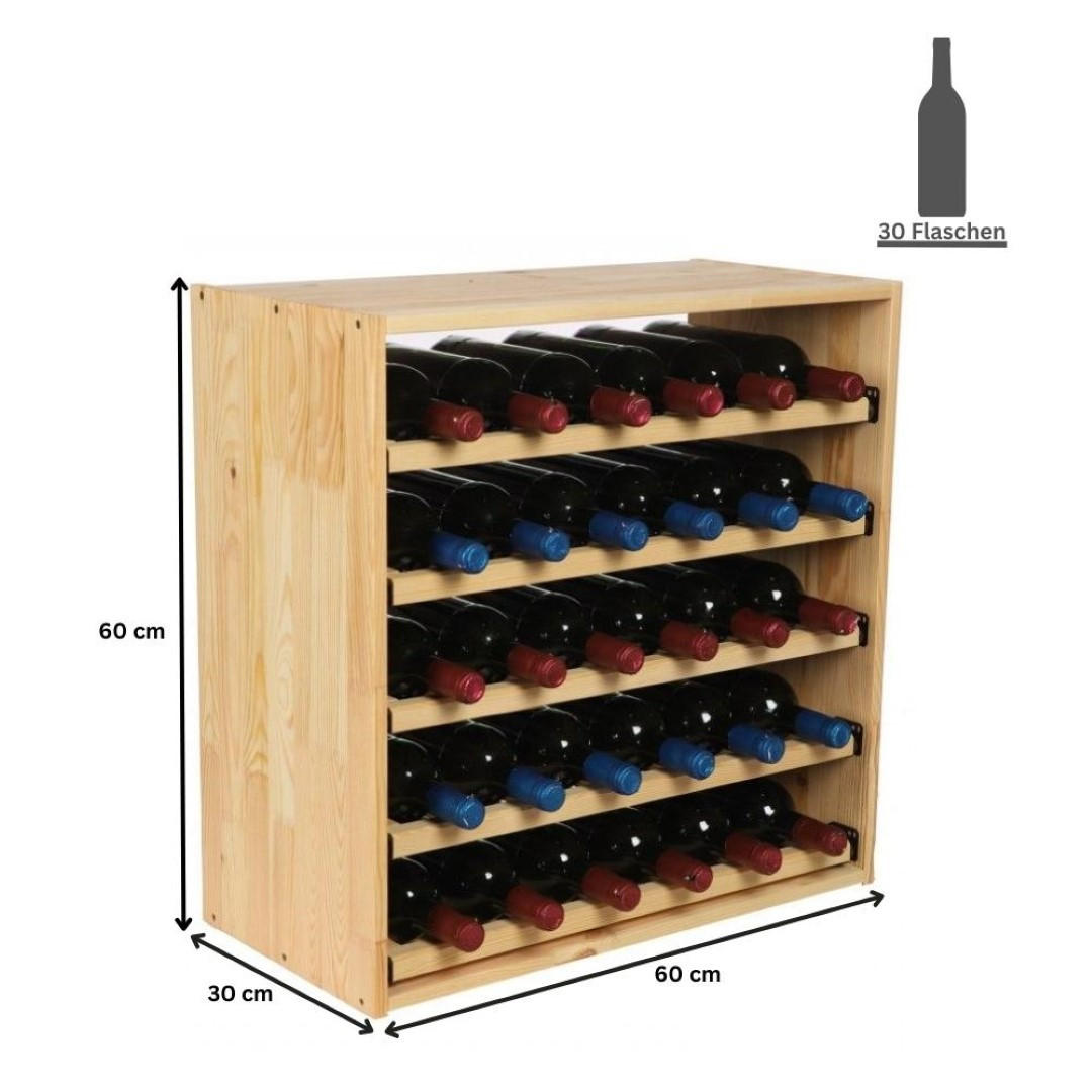 WEINREGAL Vincellar Mod 60x60x30 cm Auszug Modul Für 30 Flaschen mit Ausziehbaren Ebenen Massives Kiefernholz Natur - Naturfarben, Holz (60/60/30cm) - PROREGAL