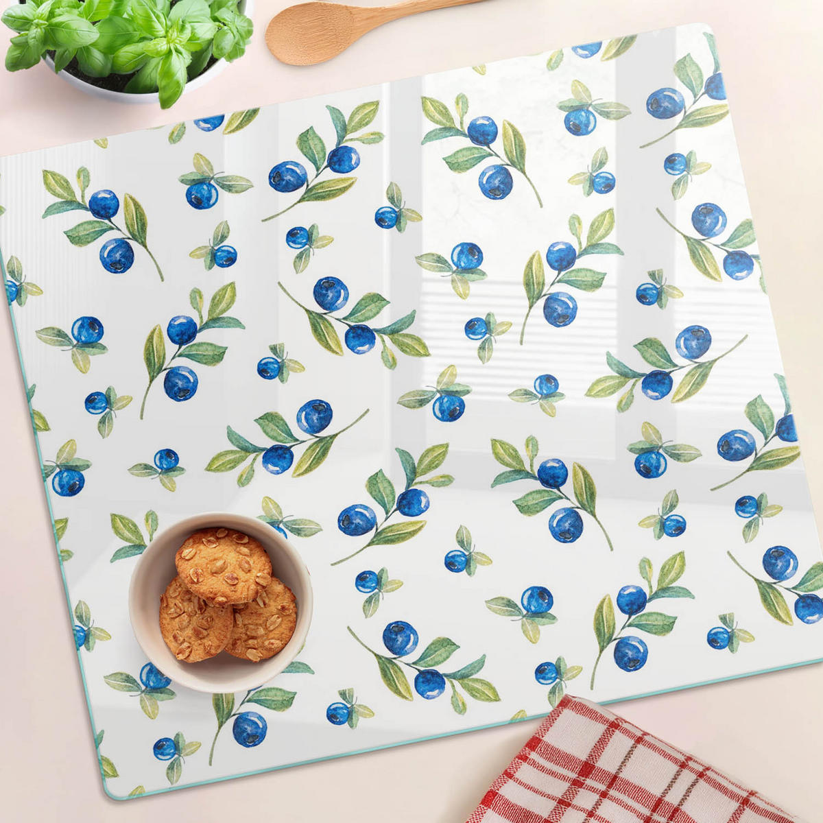 GLASPLATTE 60x52 cm Blaubeeren - Blau, Glas (60/0.4/52cm) - TULUP