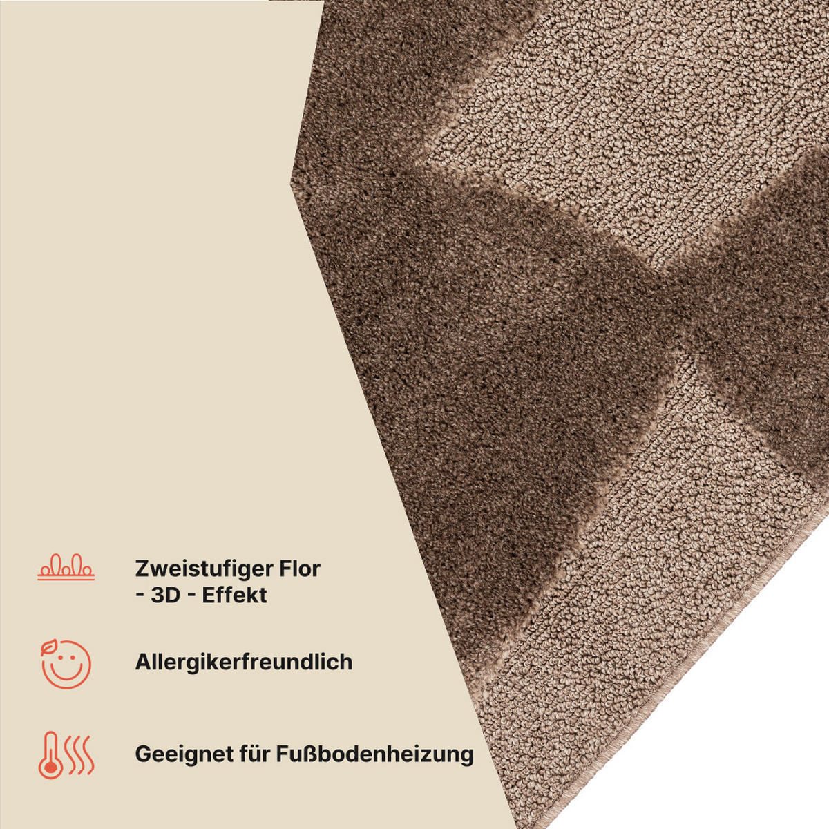 KURZFLORTEPPICH RELIEVO taupe abstrakt 3D-Struktur 140/200 cm - Taupe, Textil (140/200cm) - Tapiso