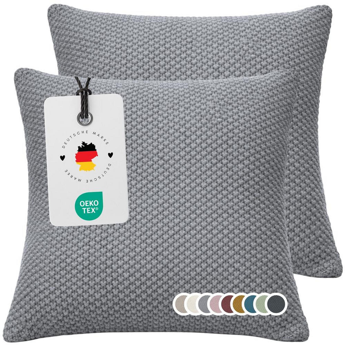 KISSENBEZUG 50x50 im 2er Set, Strick Dekokissenbezug, Wohnzimmer Sofakissenbezug für Sofa, Bett, Couch - Grau - Grau, Textil (50/50cm) - Carpe Sonno