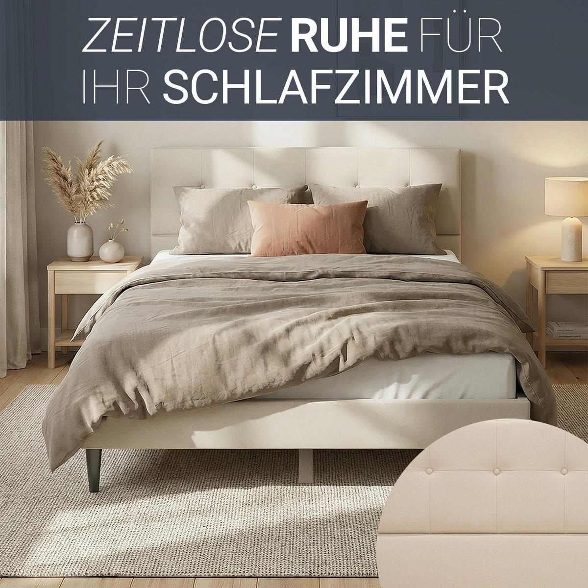 POLSTERBETT 140/200 cm in Beige + Lattenrost - Beige, Textil (140/200cm) - Homestyle4u