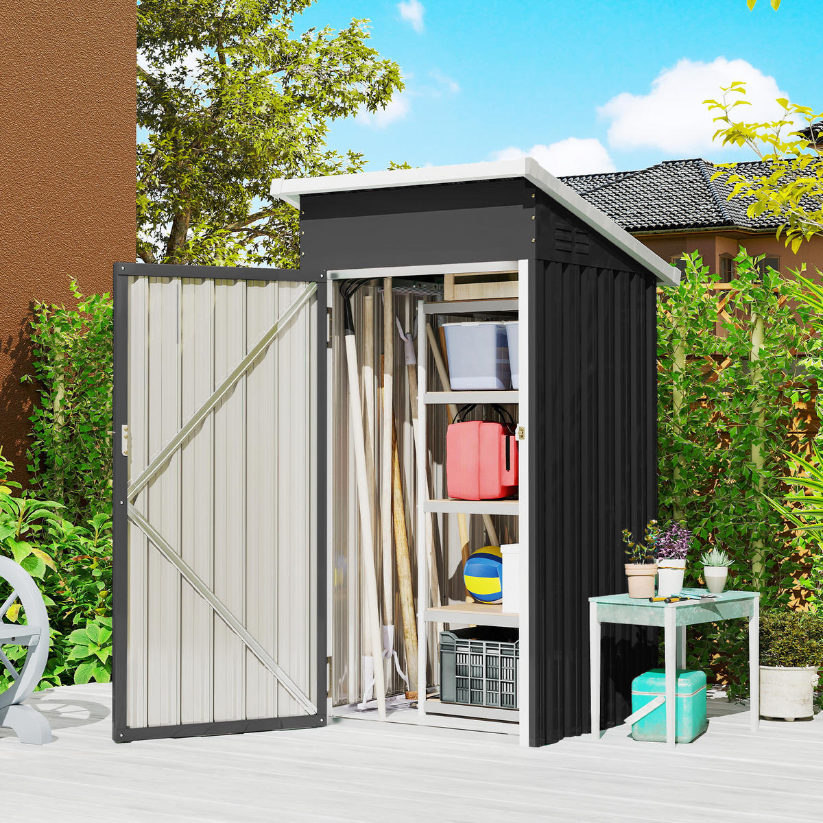 GERÄTEHAUS DE-16901 1 m² mit Lüftung & Schrägdach Grau - Dunkelgrau, Metall (91/185/107.5cm) - ComfortXL