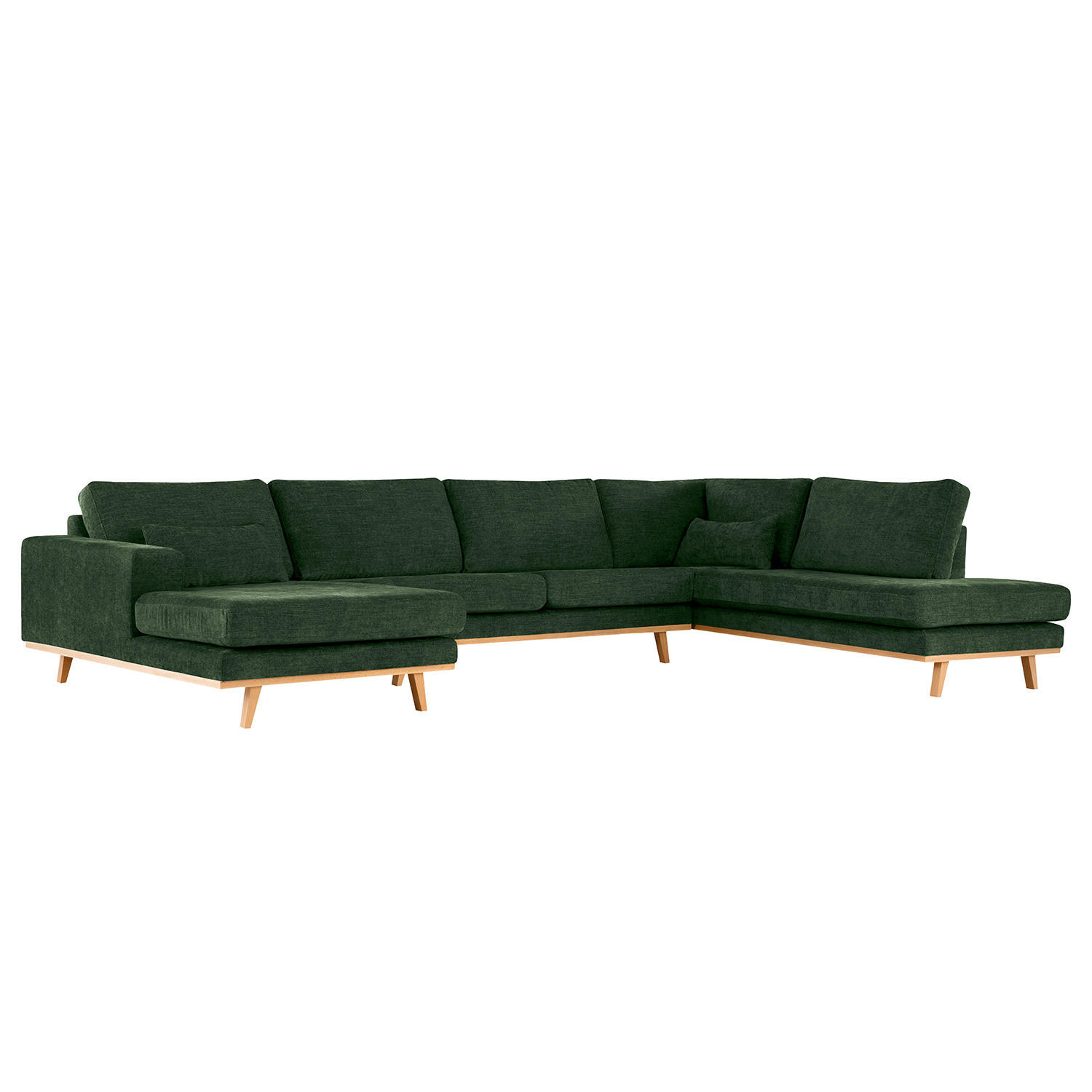 WOHNLANDSCHAFT mit Longchair - Dunkelgrün/Buchefarben, Textil (371/81/219cm) - home24