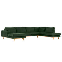 WOHNLANDSCHAFT mit Longchair - Dunkelgrün/Buchefarben, Textil (371/81/219cm) - home24