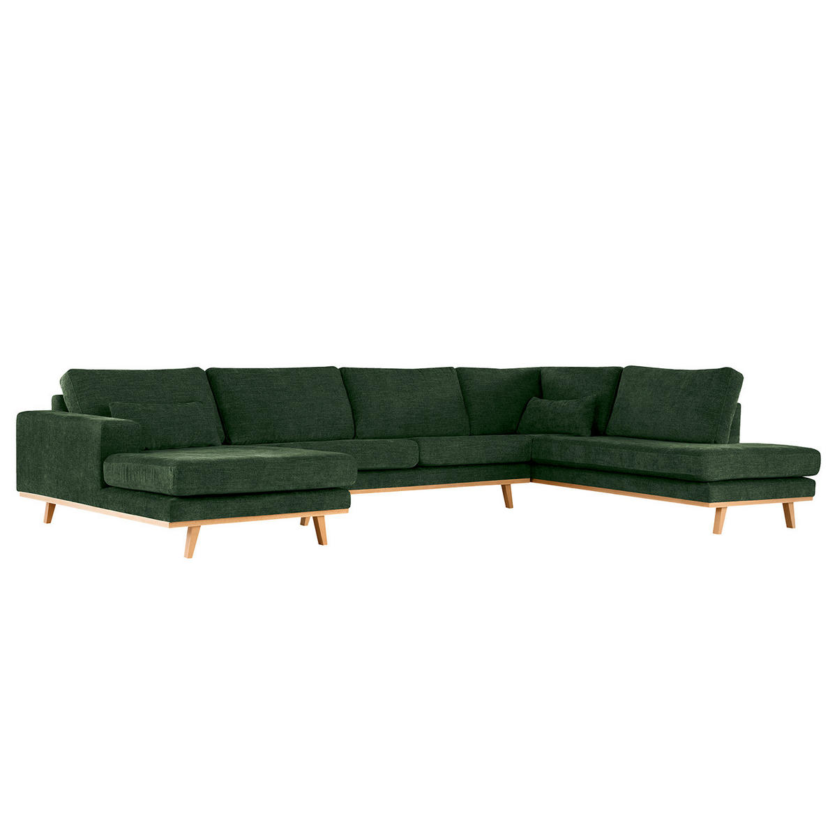 WOHNLANDSCHAFT mit Longchair - Dunkelgrün/Buchefarben, Textil (371/81/219cm) - home24