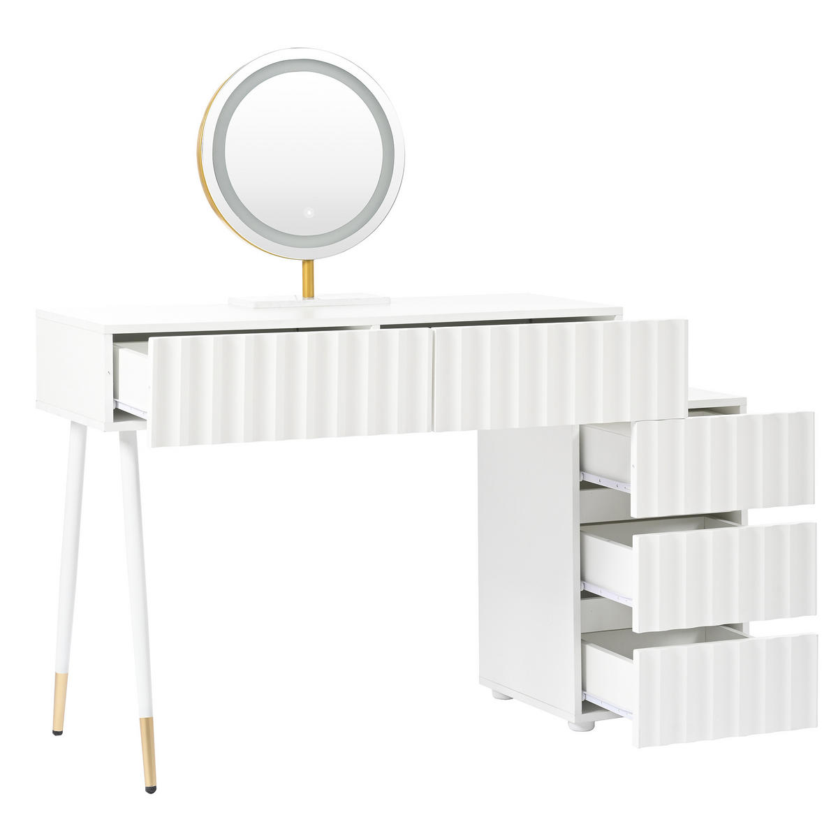 SCHMINKTISCH mit LED-Spiegel und Schubladen Weiß - Weiß, Holzwerkstoff (40/127/100cm) - Urban Meuble