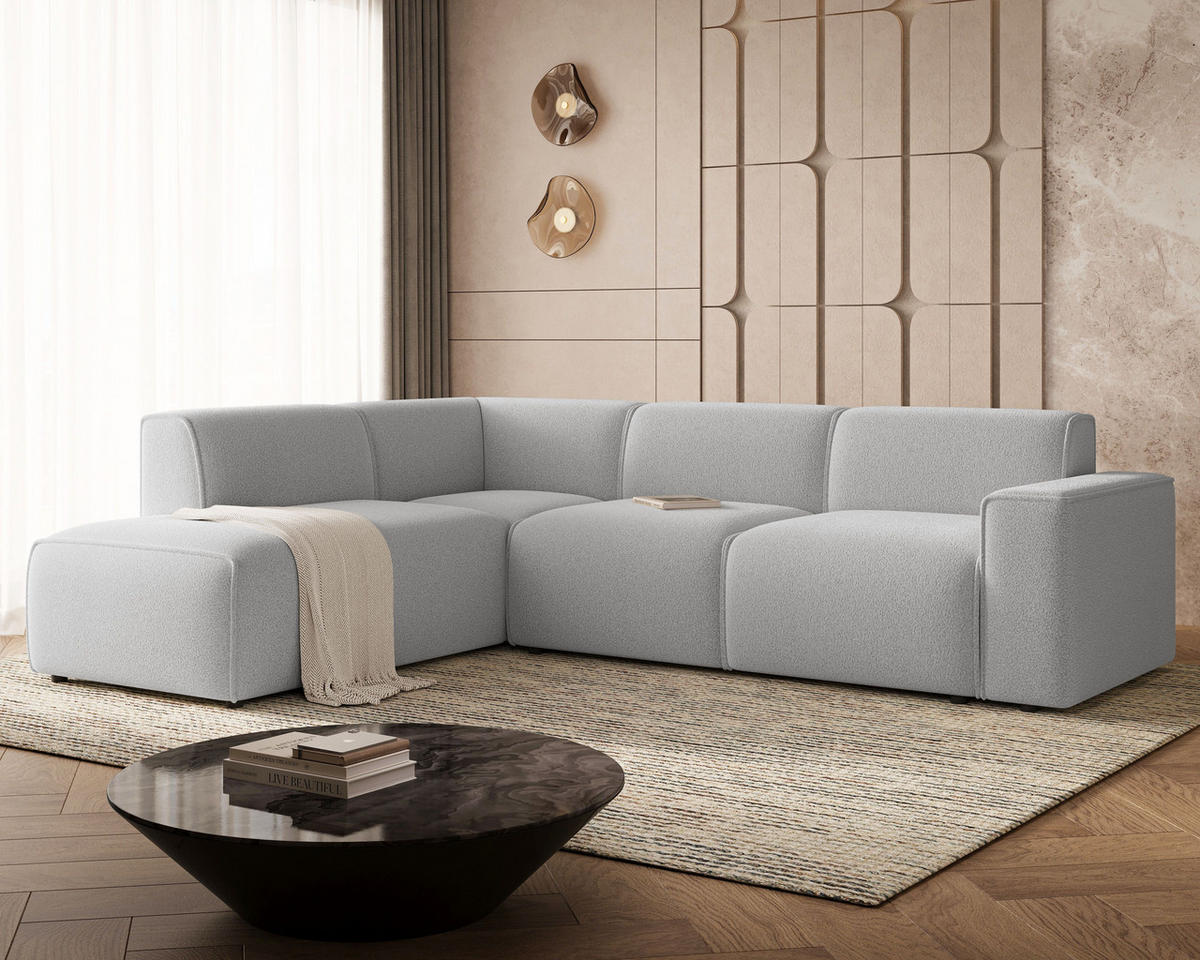 ECKSOFA Eluno Grau Links - Schwarz/Grau, Holz/Kunststoff (220/292cm) - Graingold