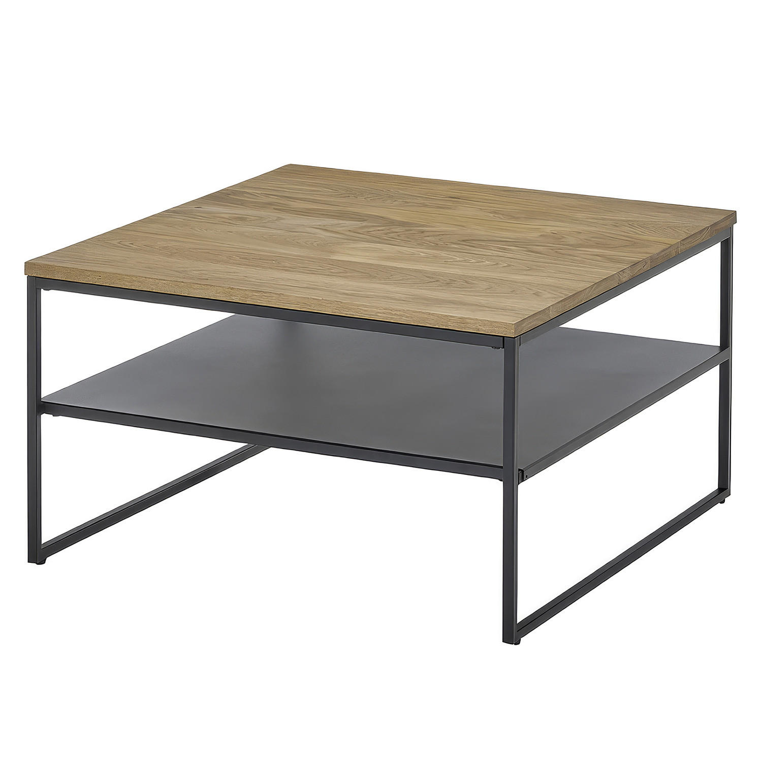 COUCHTISCH - Massivholz Eiche / Metall - Eichefarben/Schwarz, Holz/Metall (70/70/40cm) - home24