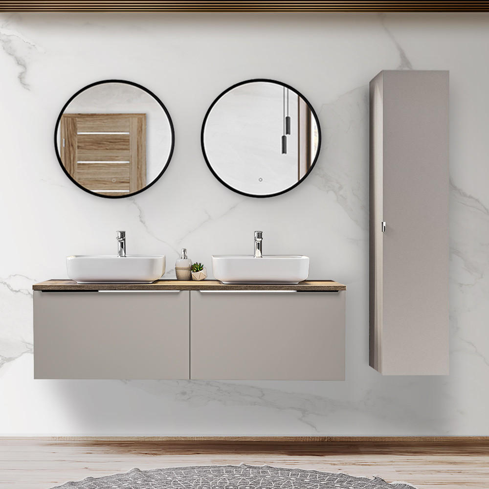 BADMÖBEL-SET 9-TLG. Puebla-56 - Beige, Holzwerkstoff (210/200/46cm) - Lomado