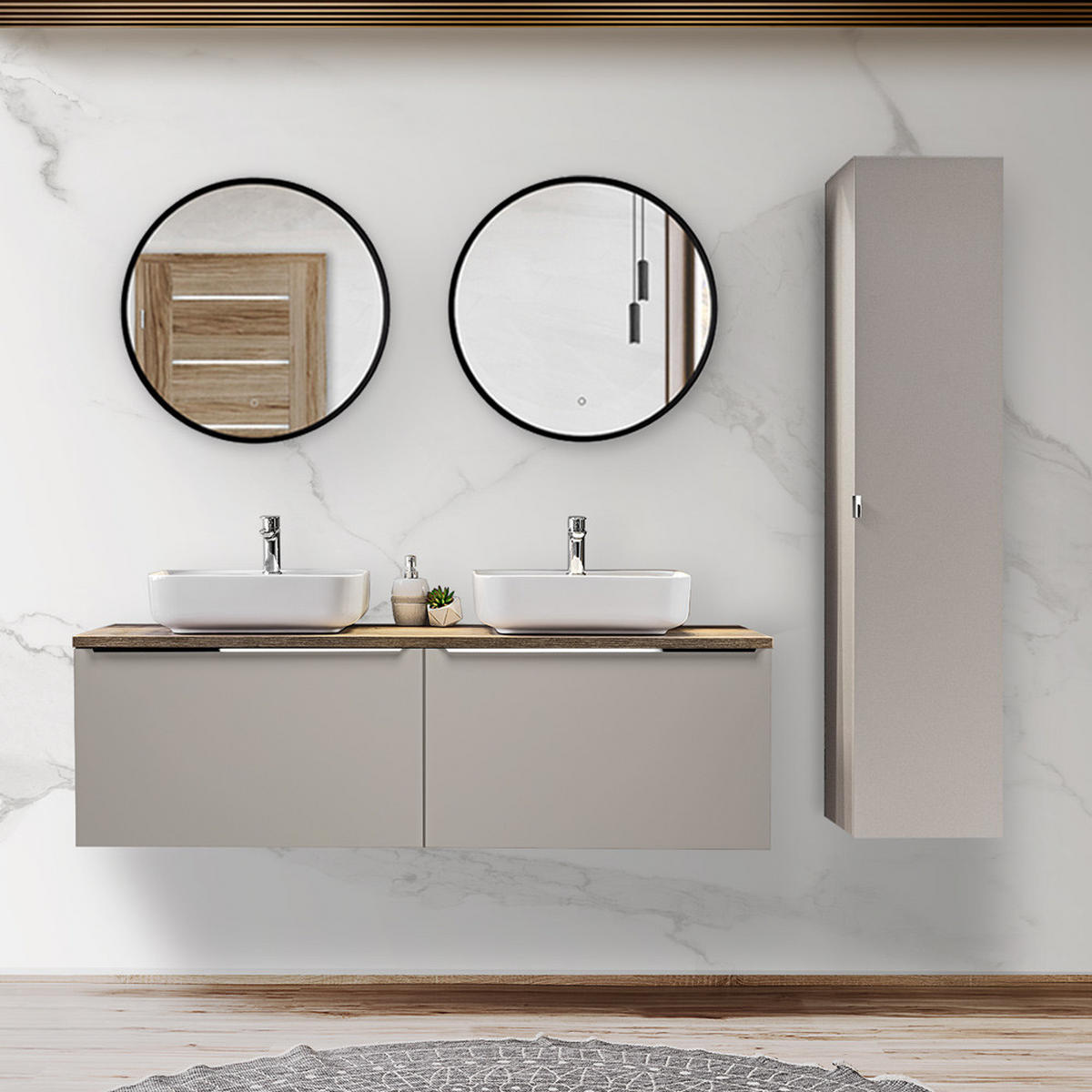 BADMÖBEL-SET 9-TLG. Puebla-56 - Beige, Holzwerkstoff (210/200/46cm) - Lomado