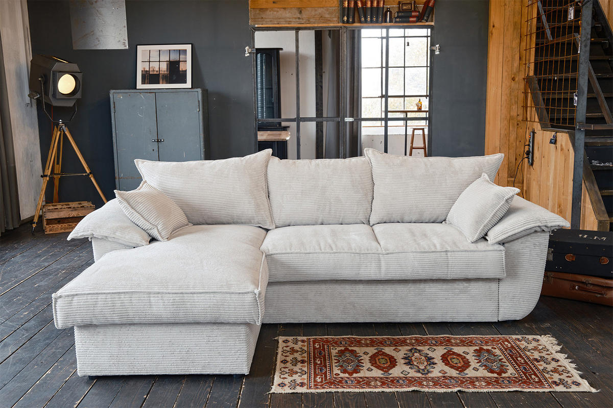 ECKSOFA DAMETO Weiß Cord - Schwarz/Weiß, Kunststoff/Textil (266/174cm) - KAWOLA