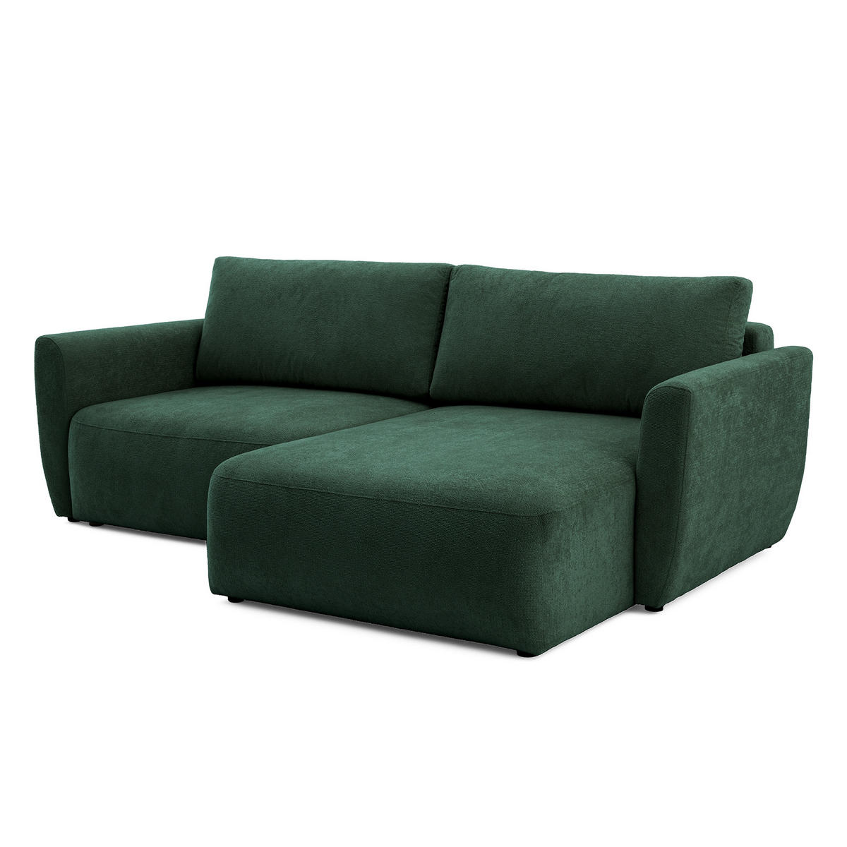 ECKSOFA BELLA L Rechts mit Schlaffunktion 140x205 Velours Dunkelgrün - Dunkelgrün/Schwarz, Holz/Kunststoff (165/230cm) - Muffo