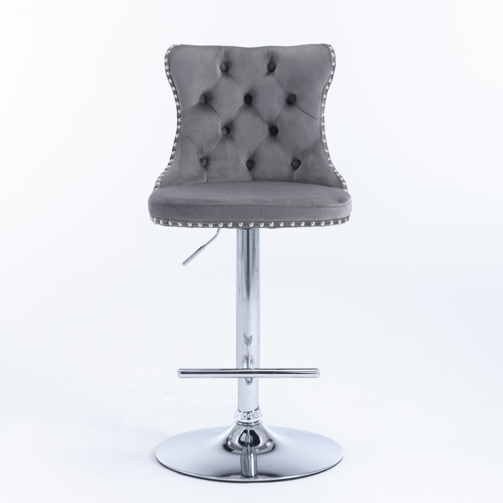 BARHOCKER 2er-Set Grau Samt mit Rückenlehne Höhenverstellbar & Drehbar - Grau, Textil (46/115/46cm) - PANGIVO