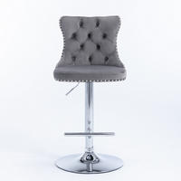 BARHOCKER 2er-Set Grau Samt mit Rückenlehne Höhenverstellbar & Drehbar - Grau, Textil (46/115/46cm) - PANGIVO