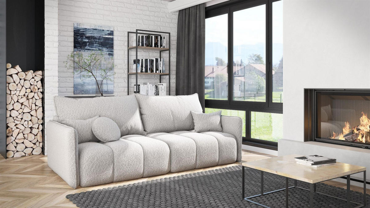 SOFASET Morgano 3-2-1 - Hellgrau, Holzwerkstoff/Textil (216/86/102cm) - Fun Möbel