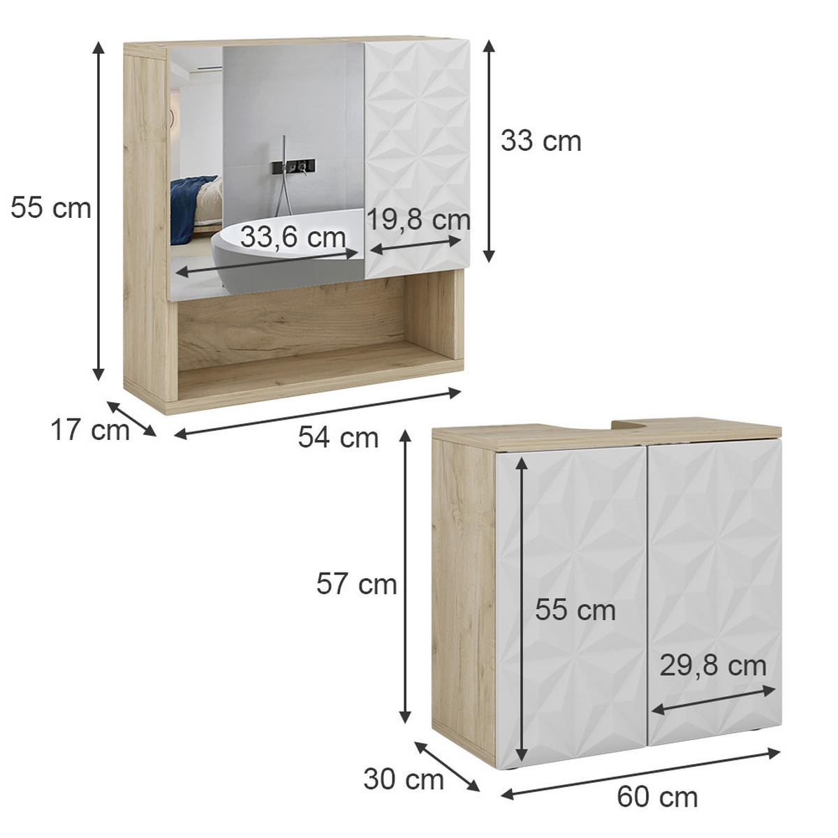 BADMÖBEL-SET Edge Weiß 2 Teile - Eichefarben/Weiß, Holzwerkstoff (60/57/30cm) - Vicco