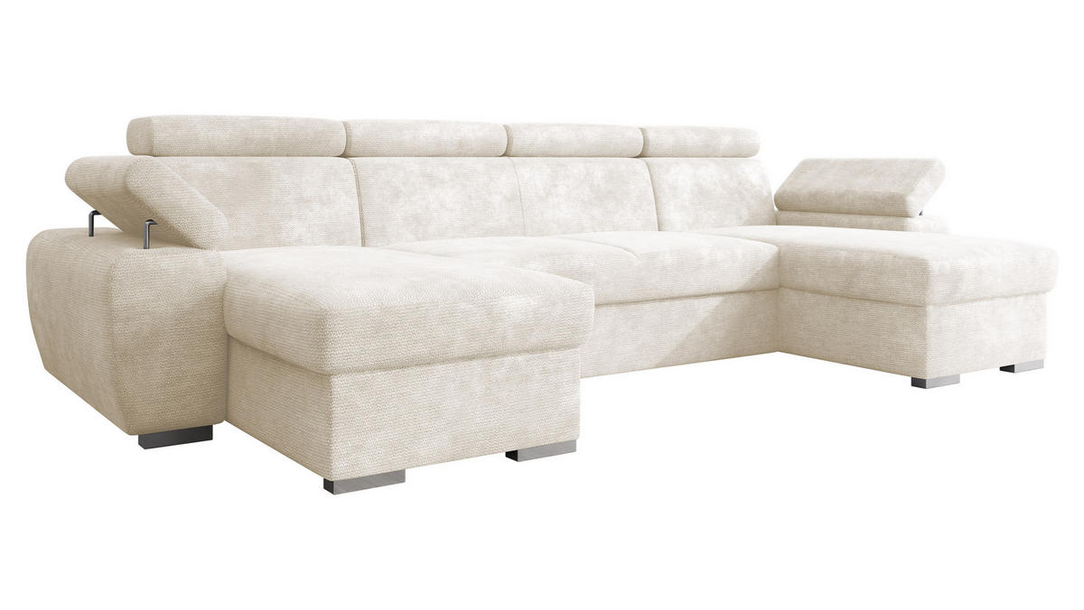 WOHNLANDSCHAFT Plaza U - Silberfarben/Creme, Holz/Kunststoff (323/85/170cm) - MIRJAN24