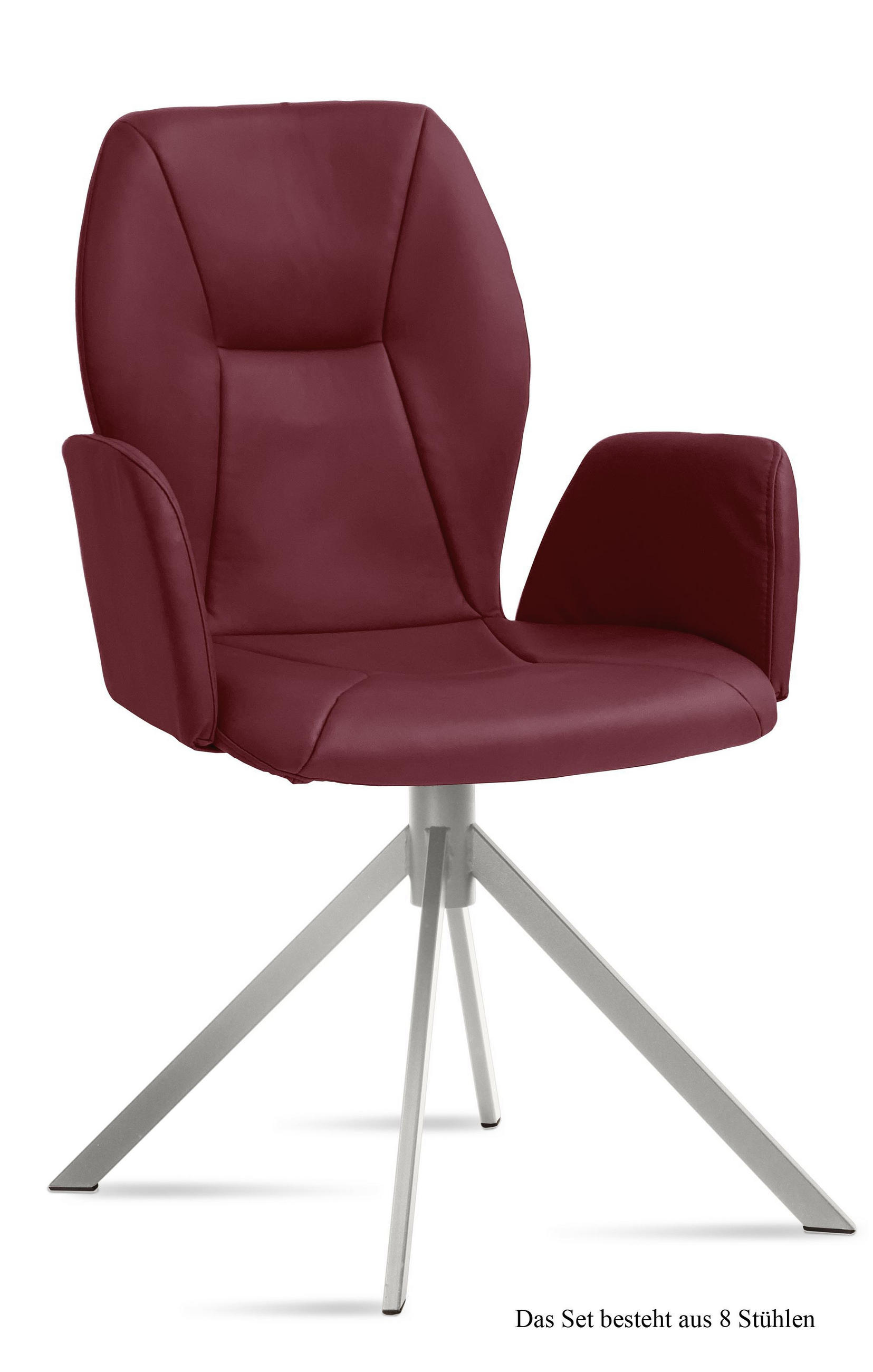 ARMLEHNSTUHL (8er-Set) Dottie 58x92x60 Edelstahl/Marsala - Edelstahlfarben/Brombeere, Kunststoff (60/92/58cm) - 58aufmkessel