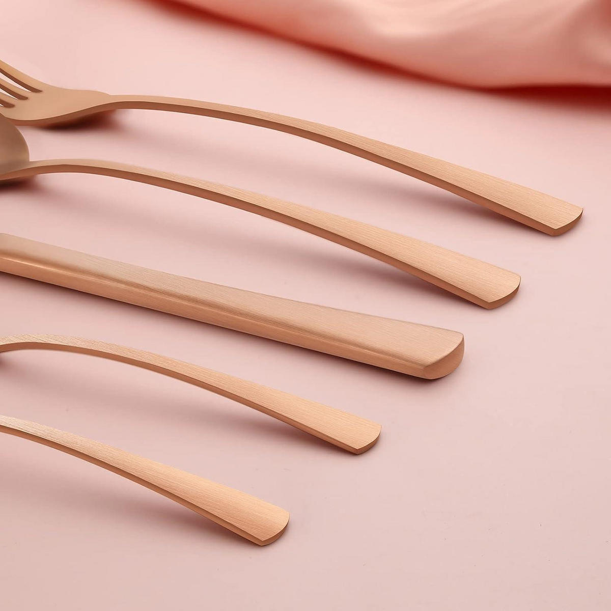 BESTECKSET 30-teilig Roségold Matt Edelstahl - Bronzefarben, Metall