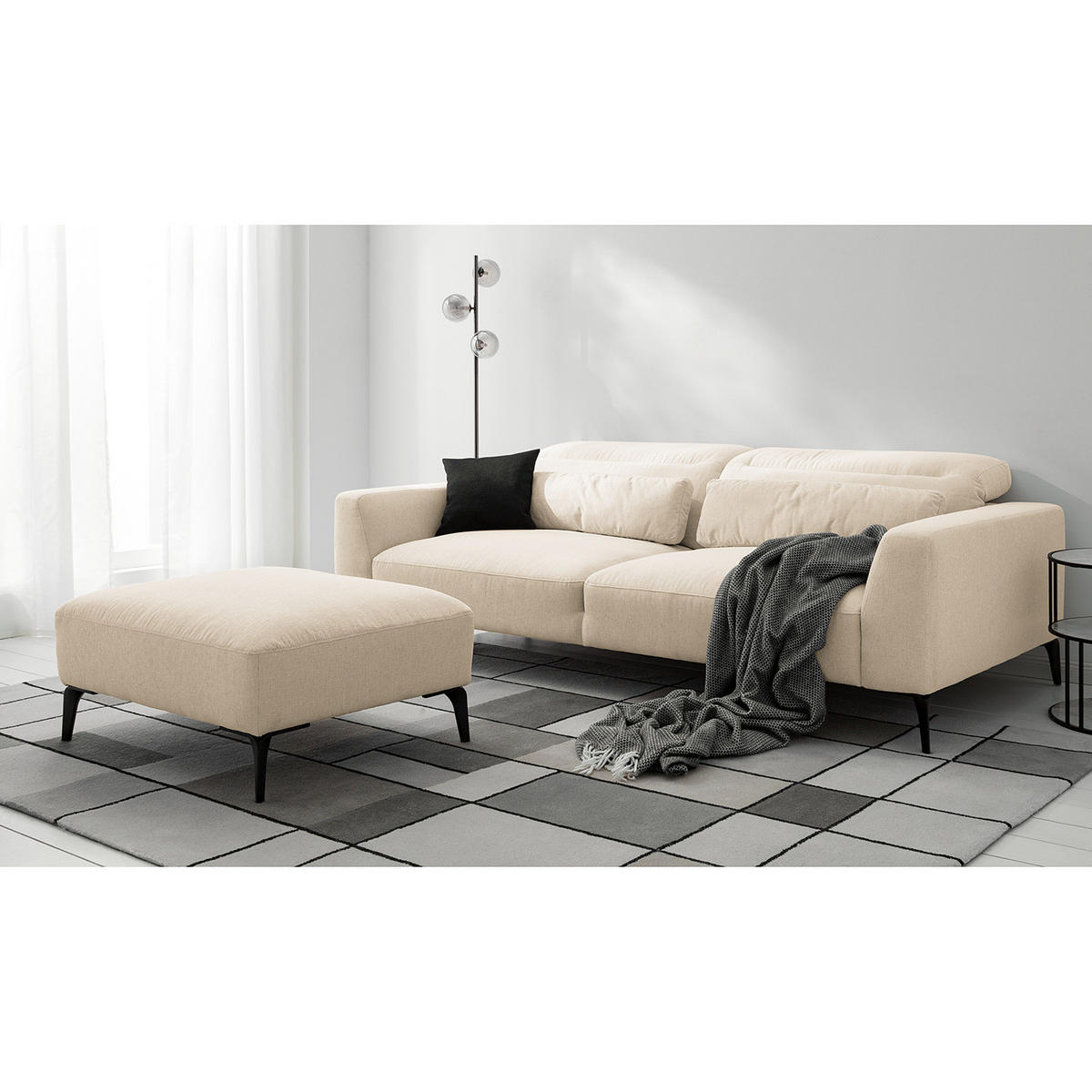 3-SITZER SOFA - Beige/Schwarz, Textil/Metall (233/73/107cm) - home24