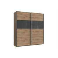 SCHWEBETÜRENSCHRANK Bramfeld in Plankeneiche Grey Glas 180 x 198 x 65 cm (B x H x T) Kleiderschrank - Silberfarben/Braun, Holzwerkstoff (180/198/65cm)