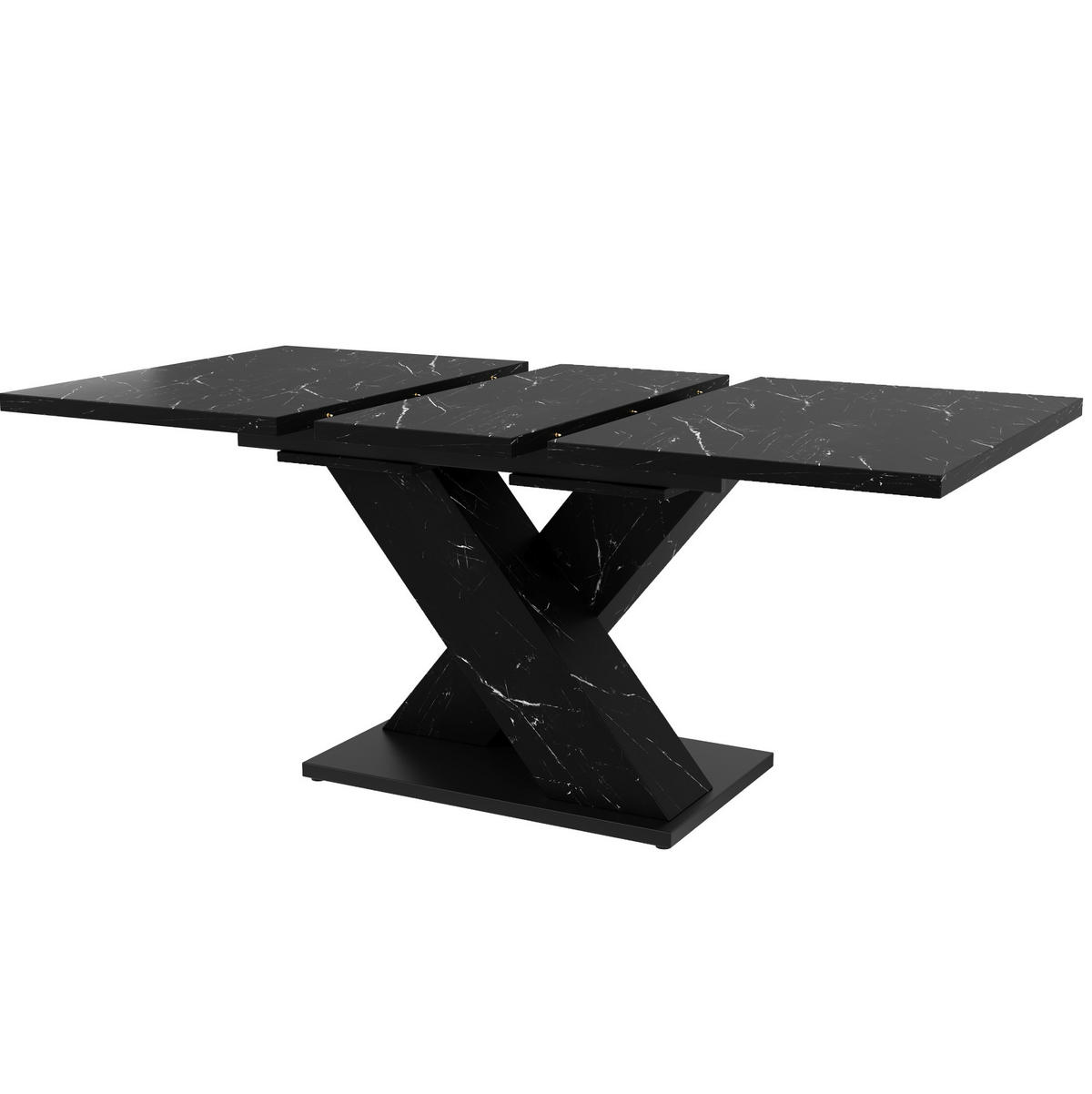 ESSTISCH 119,5-158,5/80/75 cm aus MDF ausziehbar mit X-Gestell und Marmoroptik, Schwarz - Schwarz, Holzwerkstoff (119/80/75cm) - Redom